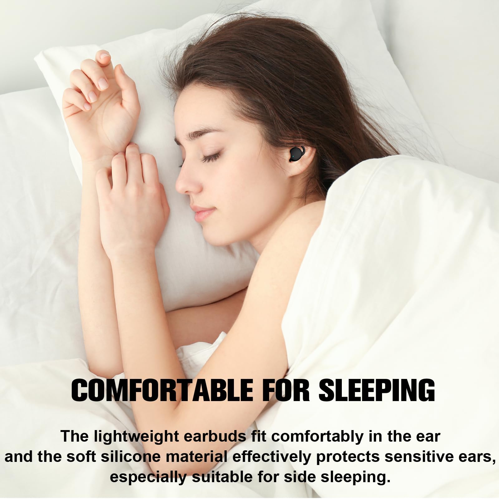 Small Invisible Sleep Earbuds for Small Ear Canals - Bluetooth Wireless Noise Cancelling Headphones for Sleeping, TWS Earphones Compatible with iPhone & Android - Perfect for Side Sleepers, Travel & Relaxation