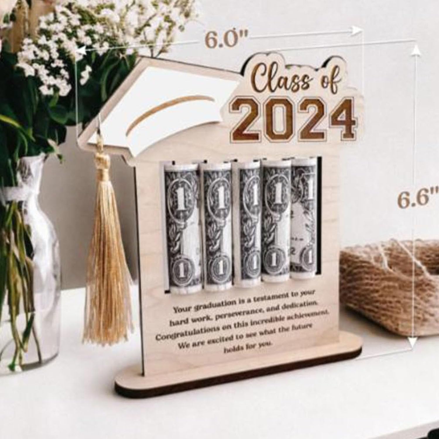 2024 Graduation Wallet & Cash Clip Set - Personalized Wooden Graduation Card Box - Unique Graduation Gift for Students - Perfect for Graduation Parties & Celebrations (Green) - Ideal for Commencement, Gifts & Money Storage