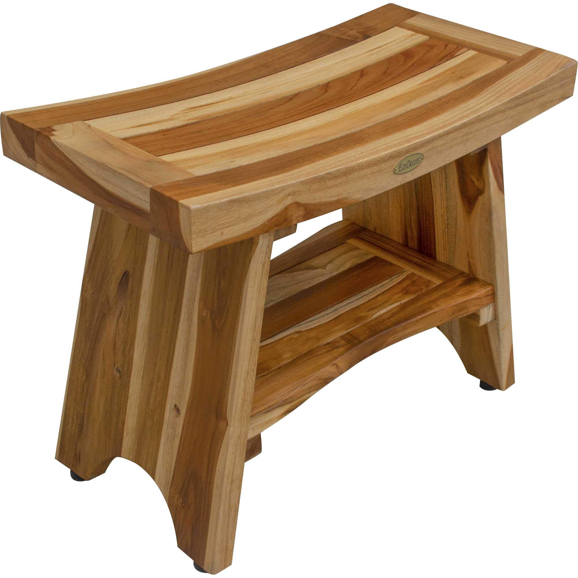Premium Teak Shower Bench with Shelf - Waterproof Bathroom Seating Stool for Spa, Sauna & Elderly Safety - Natural Wood Finish for Modern Bathroom Decor