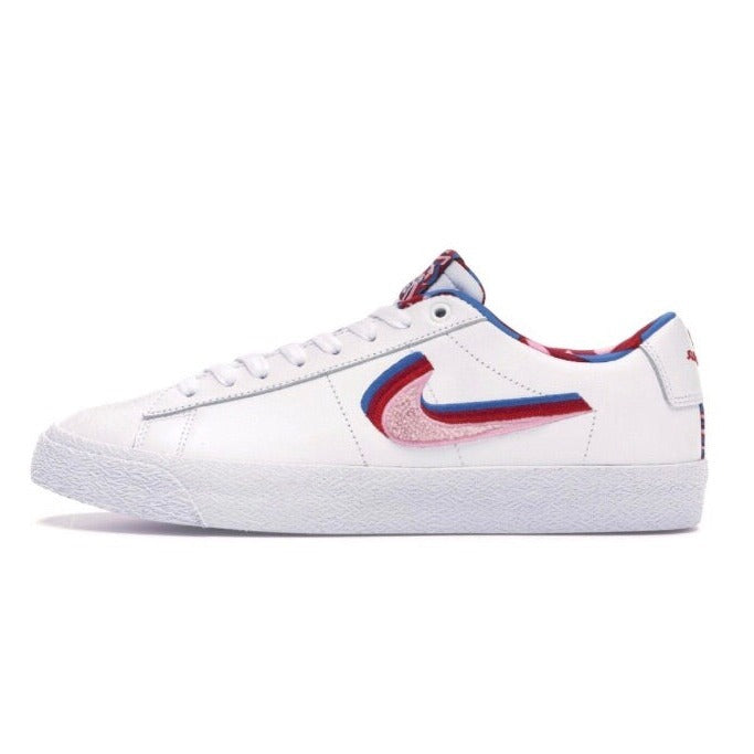 Nike SB Blazer Low Sneakers - Parra White Multi Color Skateboarding Shoes for Men | Casual Streetwear & Skateboarding Fashion