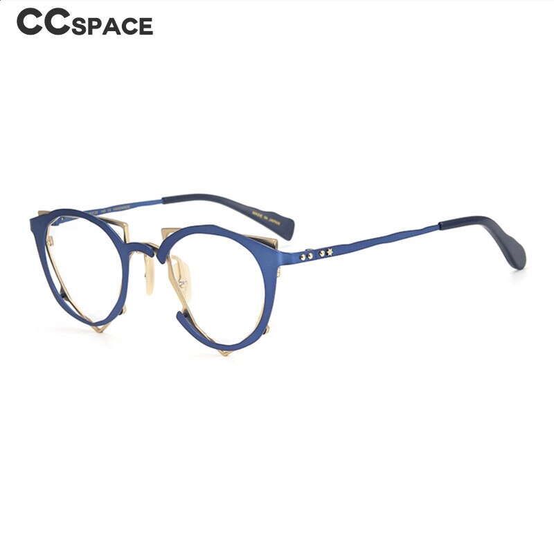 CCspace Unisex Full Rim Irregular Cat Eye Handcrafted Titanium Eyeglasses Frame 55657 - Stylish Retro Glasses for Men & Women - Perfect for Office, Reading, and Fashion Accessories