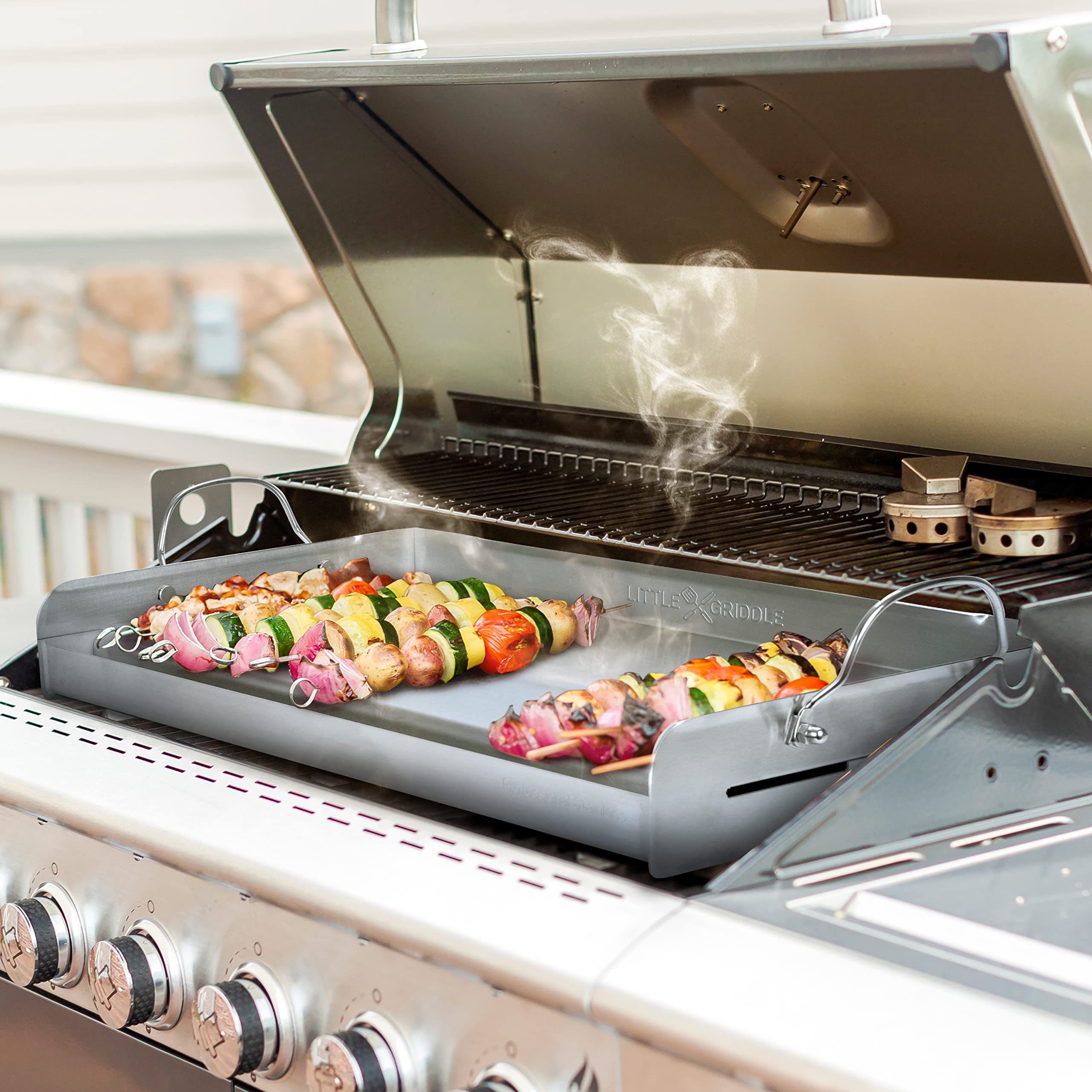 Premium 100% Stainless Steel Griddle with Even Heat Distribution - Removable Handles & Cross Bracing - Perfect for Outdoor Cooking, Camping, BBQ Grilling & Tailgate Parties