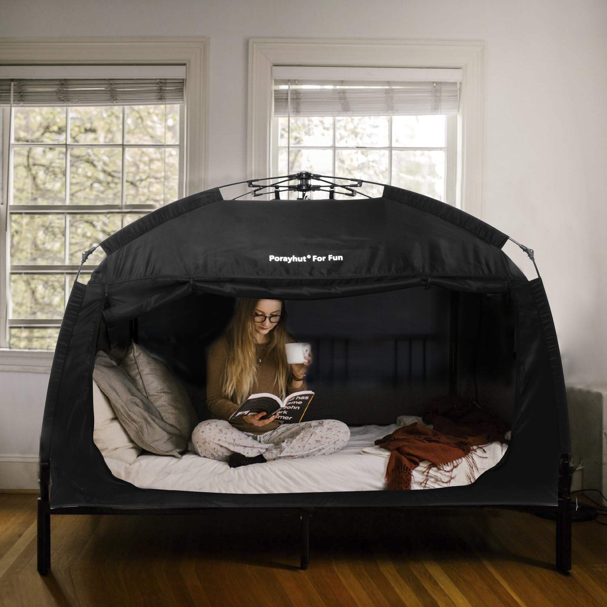 Instant Privacy Bed Tent for Sleeping - Quick Set Up Portable Bed Canopy with 3 Doors & Large Space (Black, Full Size) - Perfect for Dorm Rooms, Camping & Home Privacy
