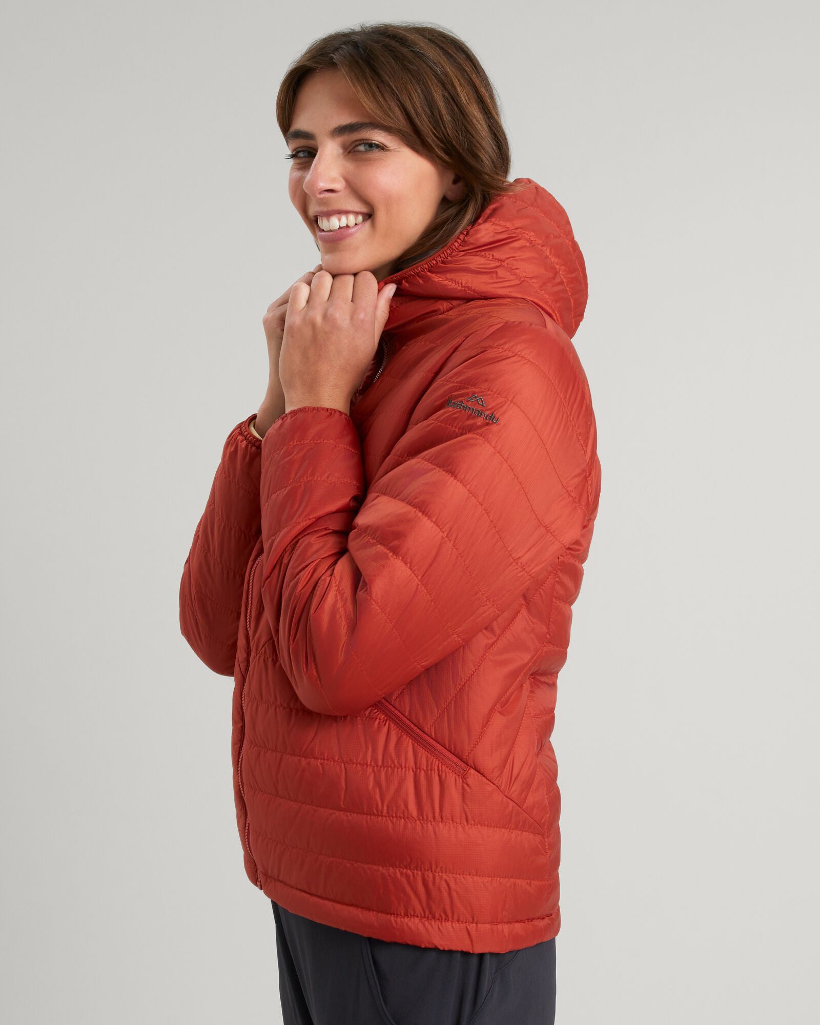 Heli R Women's novaLOFT Hooded Jacket - Lightweight Waterproof Winter Coat, Windproof Insulated Puffer Jacket for Hiking, Camping & Outdoor Activities (Red Earth)