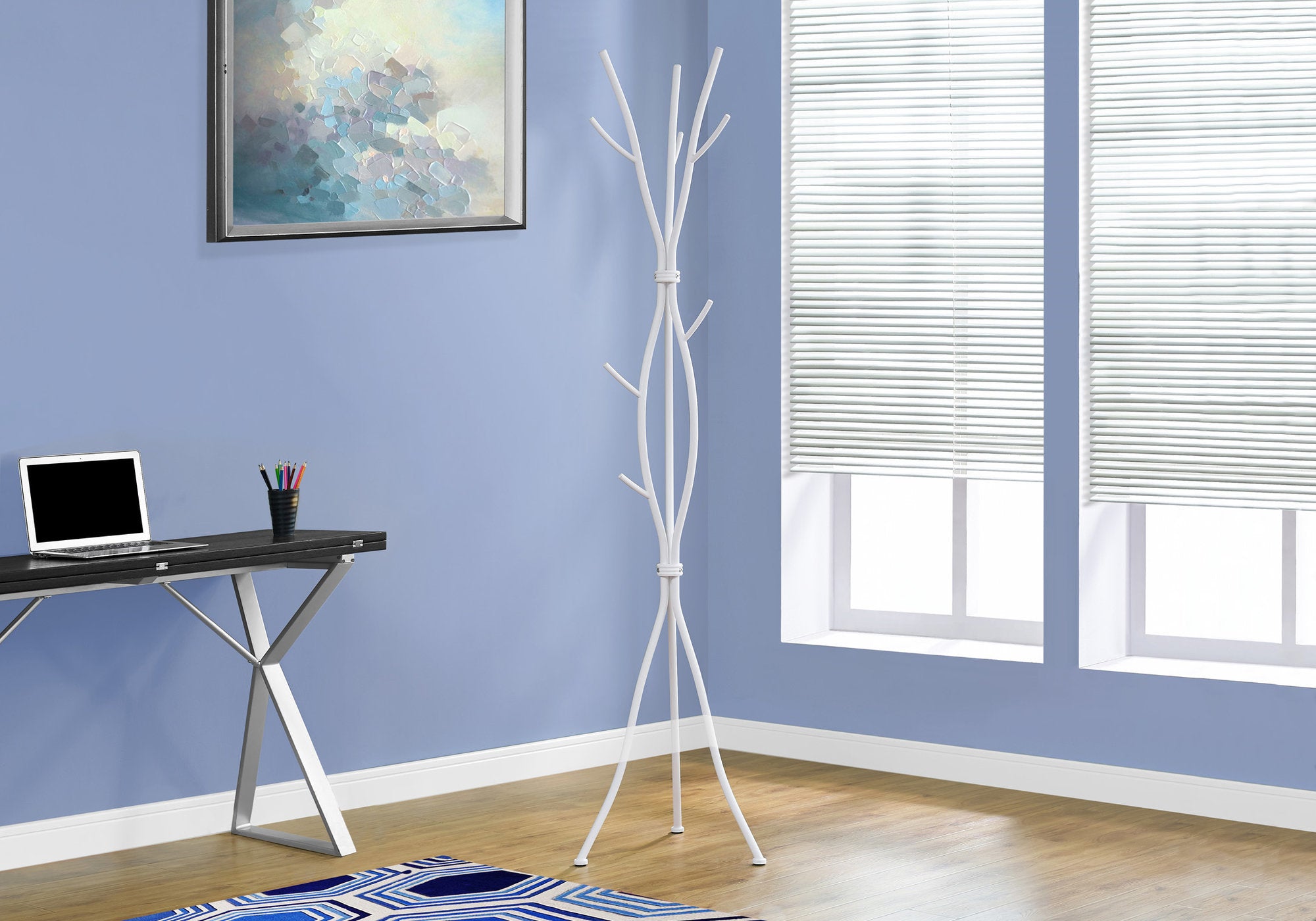 White Metal Coat Rack 74 Inch Tall - Heavy Duty Freestanding Entryway Hallway Organizer for Hats, Jackets & Bags - Perfect for Home, Office or Dorm Room