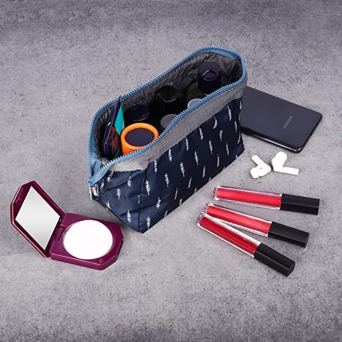 AXEVU Waterproof Travel Makeup Bag - Large Cosmetic Organizer with Zipper, Multi-Functional Toiletry Pouch for Women & Girls (Blue) - Perfect for Vacation, Gym, Business Trips & Daily Essentials Storage