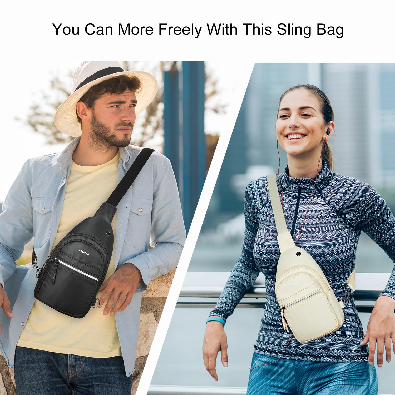 7L Sling Bag for Women & Men - Lightweight Nylon Crossbody Chest Fanny Pack - Adjustable Shoulder Strap for Travel, Hiking, Running & Daily Use - Perfect Cruise Essentials (Black)