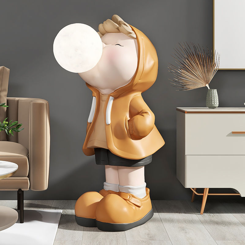 Vintage Boy Figure Blowing Bubble Gum Light Sculpture - Unique Home Decor Art Piece for Living Room, Bedroom, or Office