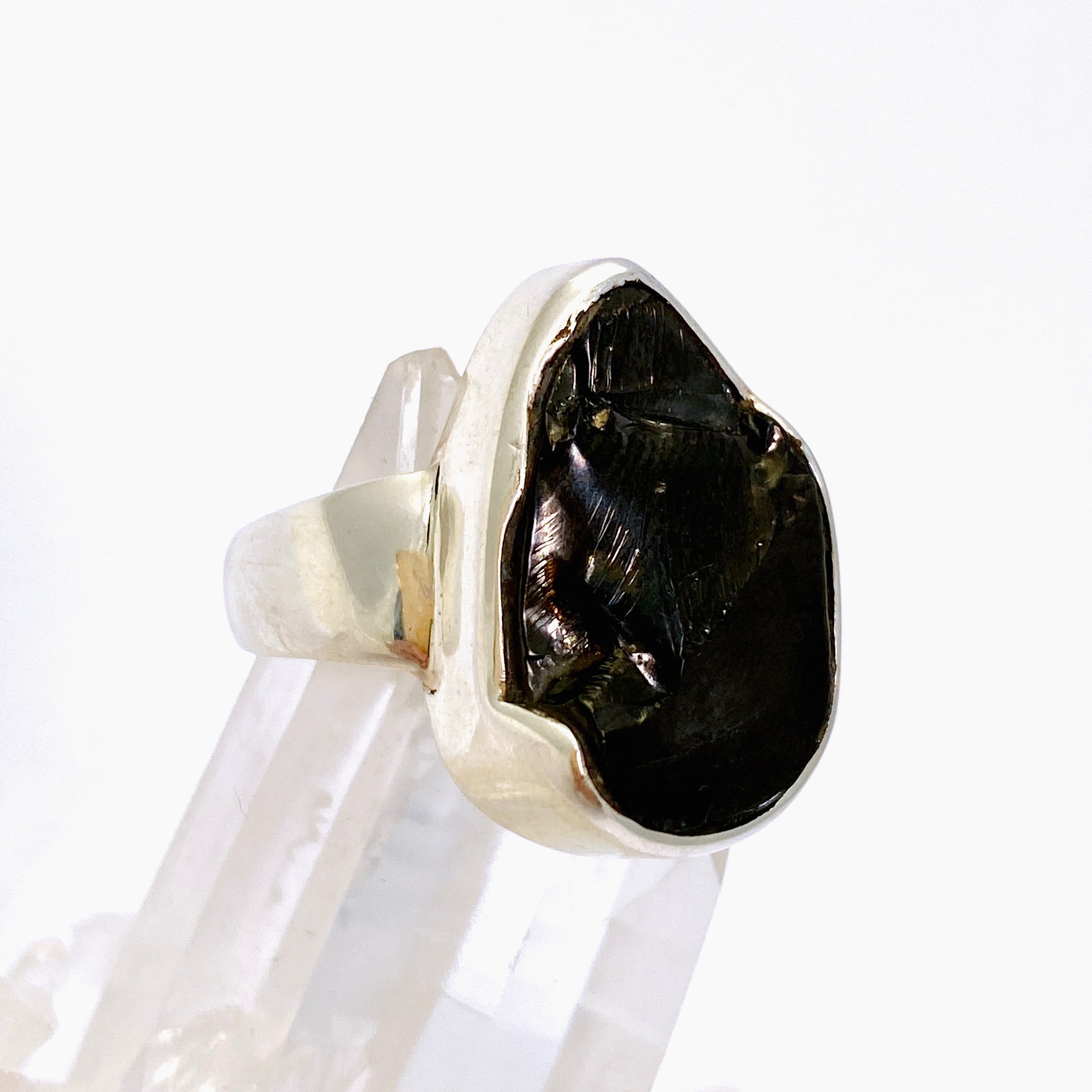 Natural Shungite Teardrop Raw Stone Ring - Size 8 for Women - PRGJ790 - Perfect for Energy Healing, Meditation & Spiritual Protection Jewelry