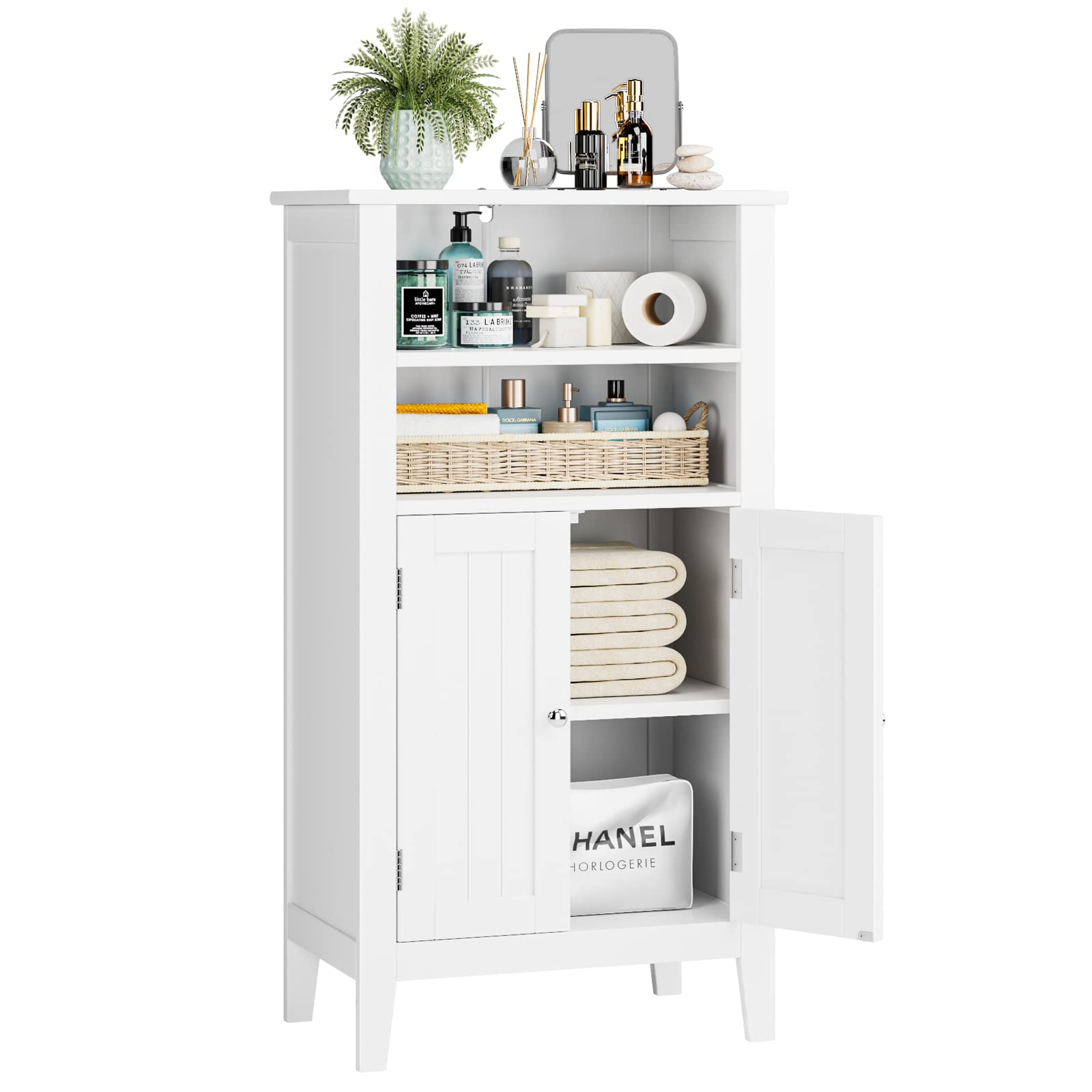 White Bathroom Storage Cabinet with 2 Doors & Shelves - Space-Saving Floor Cabinet for Bathroom, Living Room, Bedroom, Kitchen & Office - Perfect for Organizing Towels, Toiletries & Home Essentials