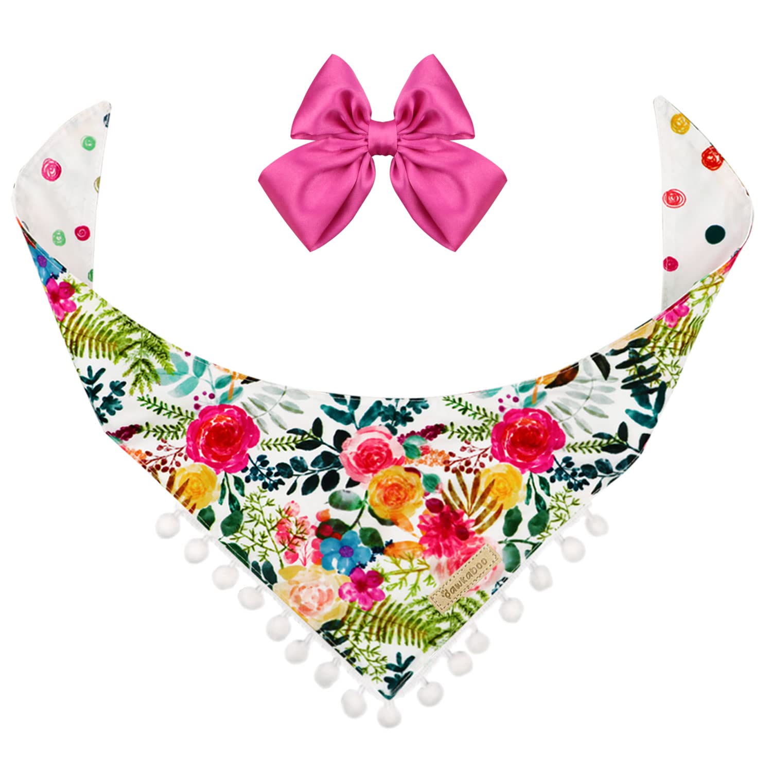 Reversible Pom Pom Dog Bandanas with Matching Hair Bow - Soft & Durable Pet Bibs & Scarves for Small Medium Dogs - Adjustable Fit & Curved Neckline - Cute Accessories for Boys & Girls - Perfect for Daily Walks, Pet Photos & Special Occasions