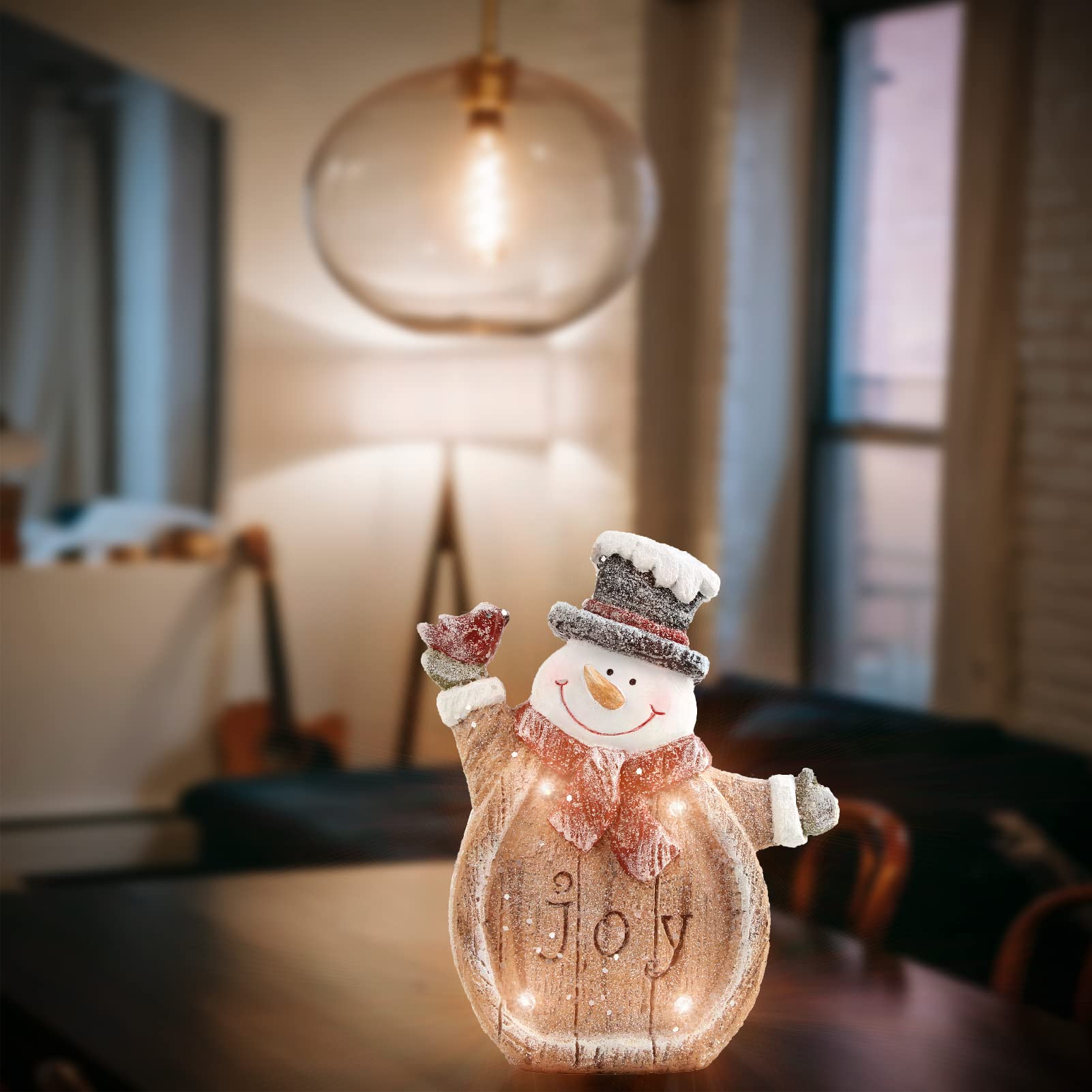 LED Snowman Figurine with Timer - Battery Operated Christmas Decor for Indoor Holiday Decorations, Perfect for Shelf, Table, Fireplace Mantle | Festive Winter Home Accent