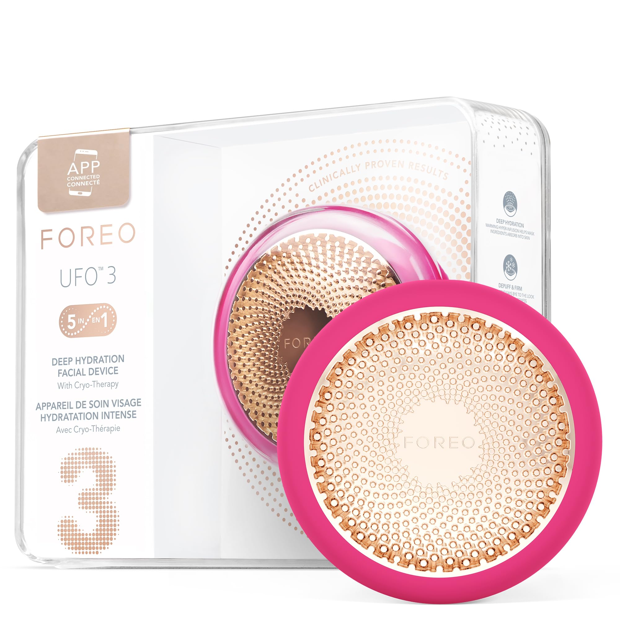 FOREO UFO 3 Deep Face Moisturizer - 5-in-1 Facial Spa Device with Red Light Therapy, Warming & Cooling Modes, Anti-Aging Massage - Hydrating Face Mask Skin Care Machine - Fuchsia Pink | Perfect for At-Home Spa Days, Travel Skincare & Nighttime Beauty Routine