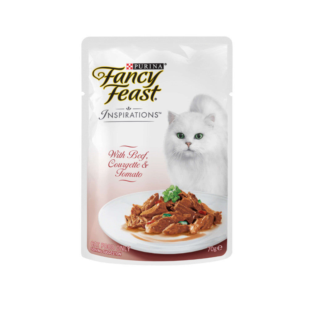 Fancy Feast Inspirations 70g Cat Food - Chicken, Courgette, Tomato, Tuna, Beef & Salmon - Delicious & Nutritious Wet Food for Adult Cats - Perfect for Mealtime, Treats & Weight Management