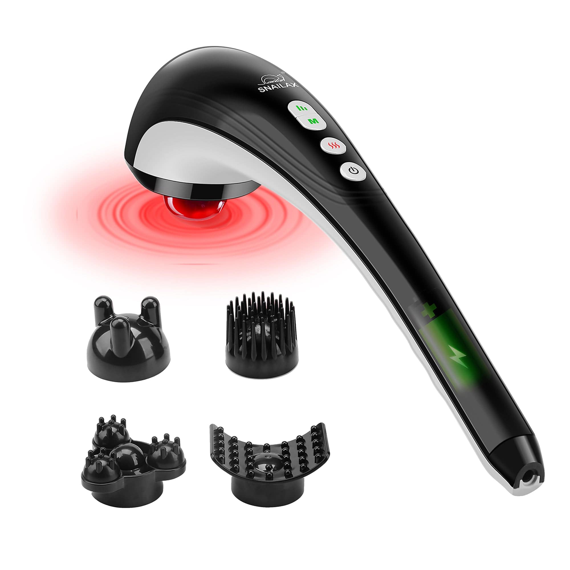Rechargeable Cordless Handheld Percussion Massage Gun with Heat - Portable Deep Tissue Muscle Massager for Back, Neck & Shoulder Pain Relief - Perfect for Home, Office & Travel Use
