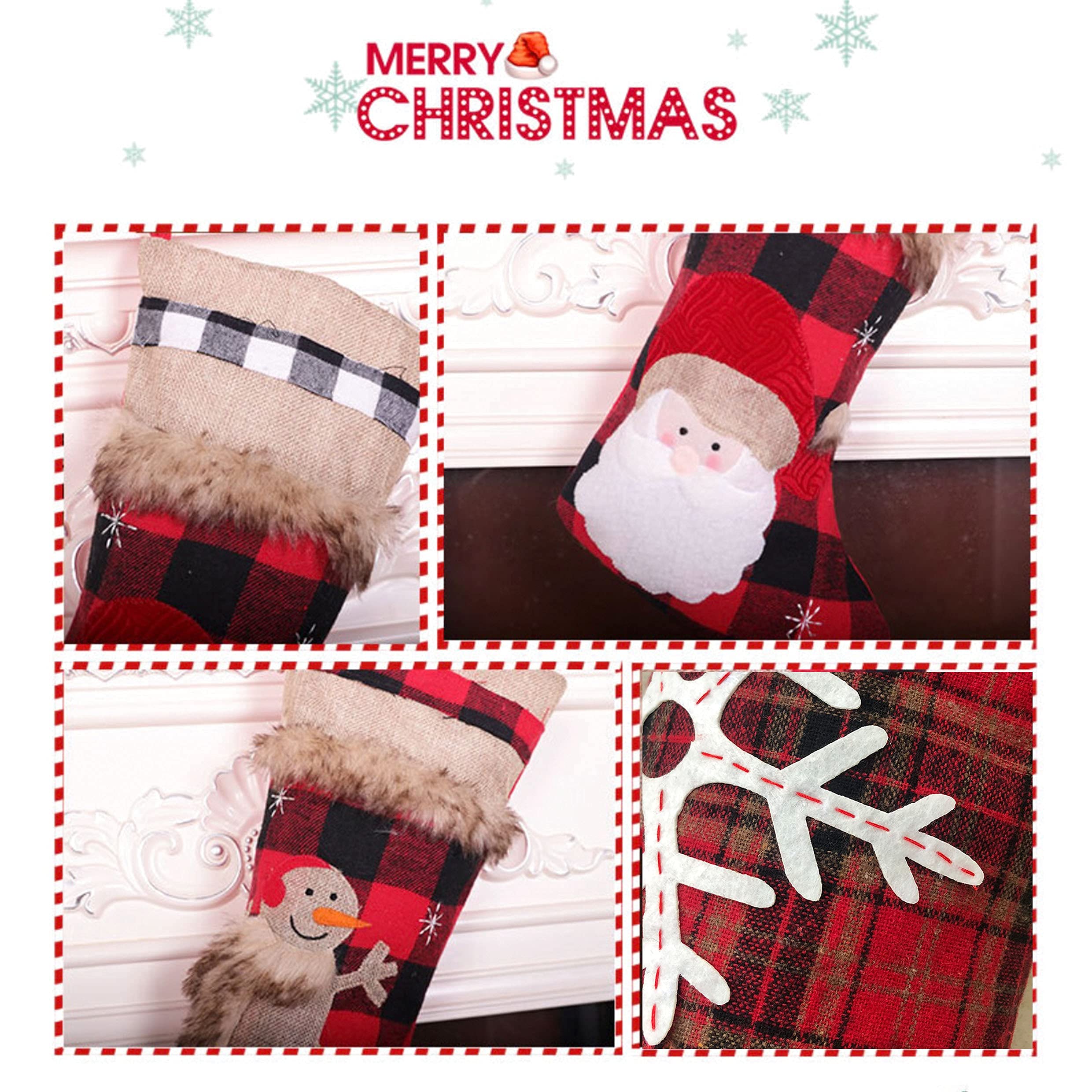 BRvieluck Christmas Stockings Set of 5 - Buffalo Red Plaid with Soft Faux Fur Trim, Large 20 Inch Holiday Stockings for Fireplace Decor, Family Gift Exchange, Xmas Party & Festive Home Decoration (5 Pack) - Perfect for Christmas Morning, Santa Gifts, and Cozy Winter Celebrations
