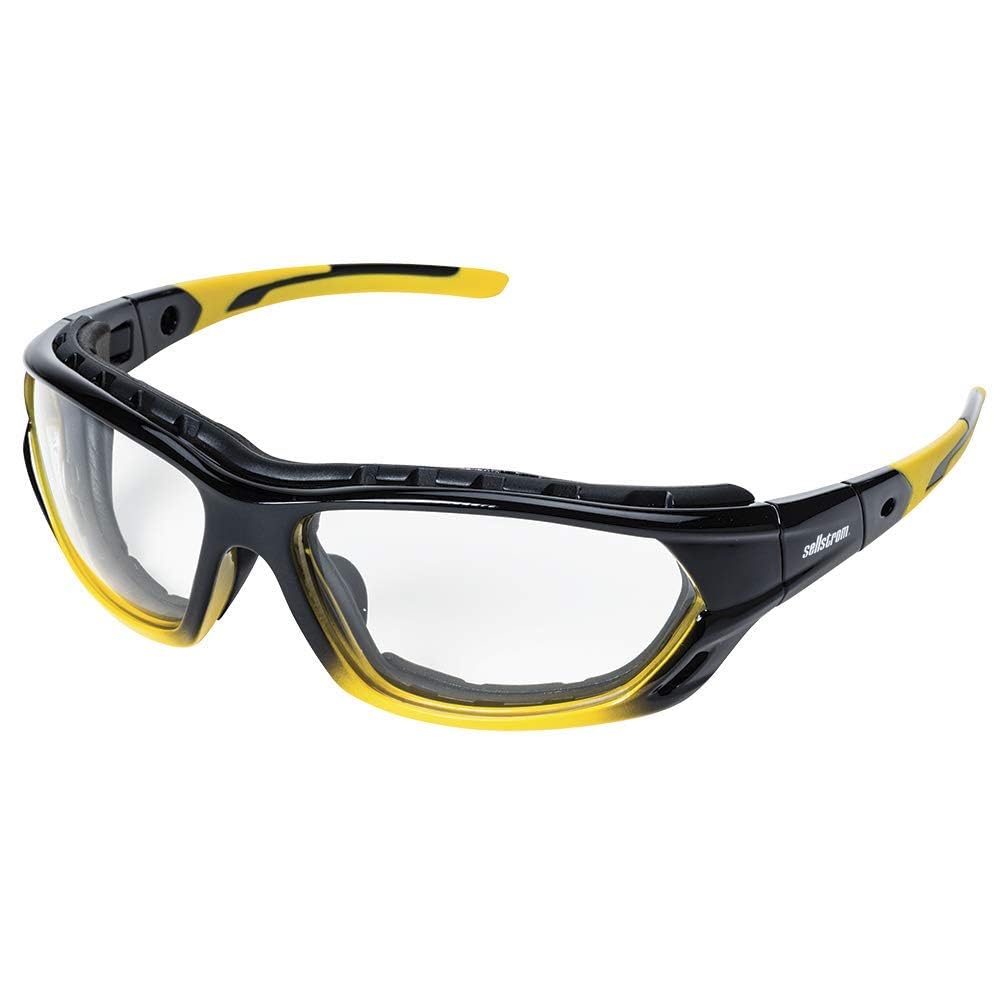 Sellstrom S70000 Polycarbonate Safety Glasses - Clear Lens, Hard-Coated, Military Ballistic Rated (Yellow/Black) - Protective Eyewear for Construction, Woodworking & Industrial Use
