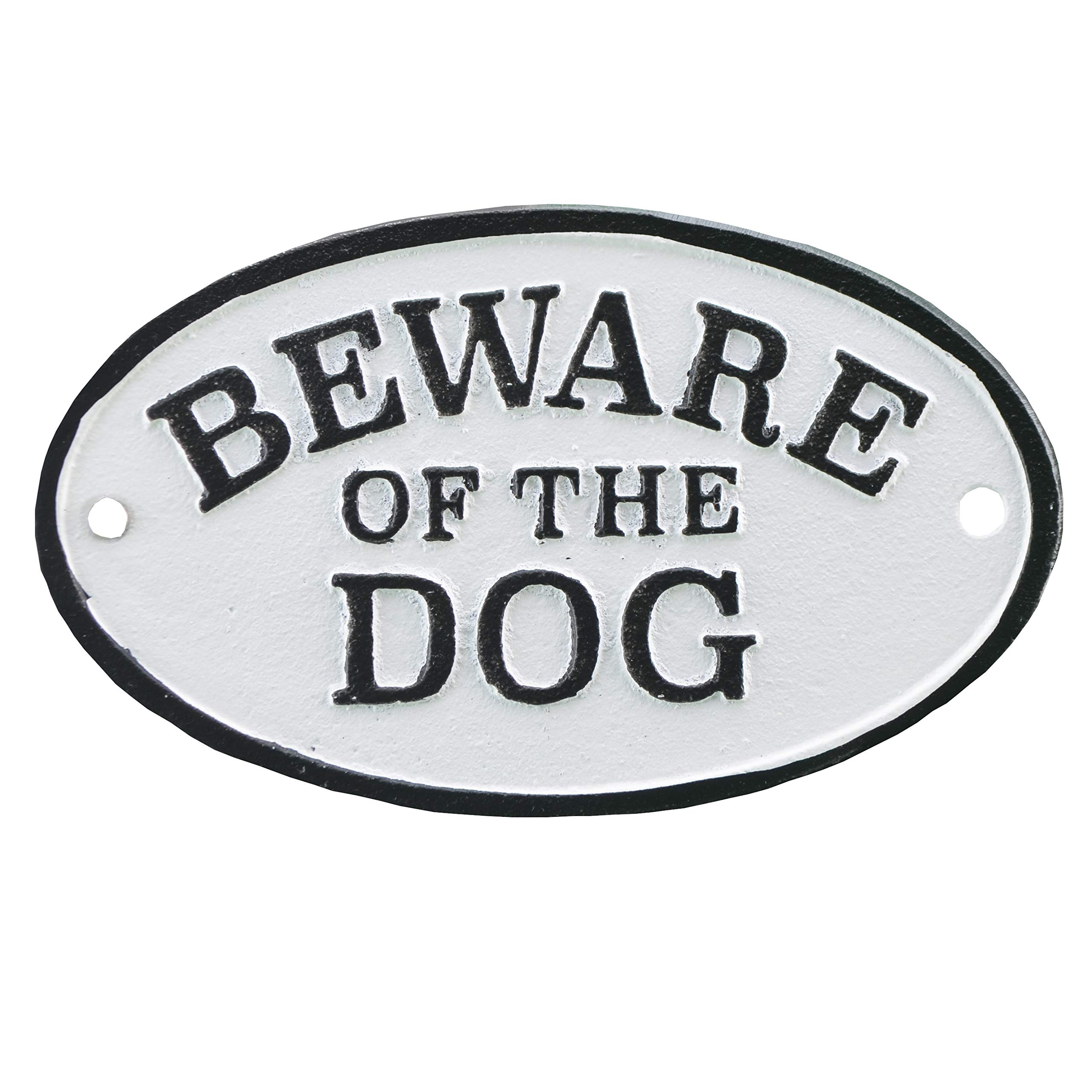 Beware of The Dog Cast Iron Plaque Sign - Black & White Vintage Warning Sign for Home, Yard & Garden Security Decoration