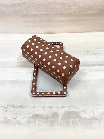 Bari Moss Ceramics Lidded Butter Dish - Inny Dots Design, Unglazed Red Clay Butter Keeper | Perfect for Kitchen Storage, Dining Table Decor & Gift Giving