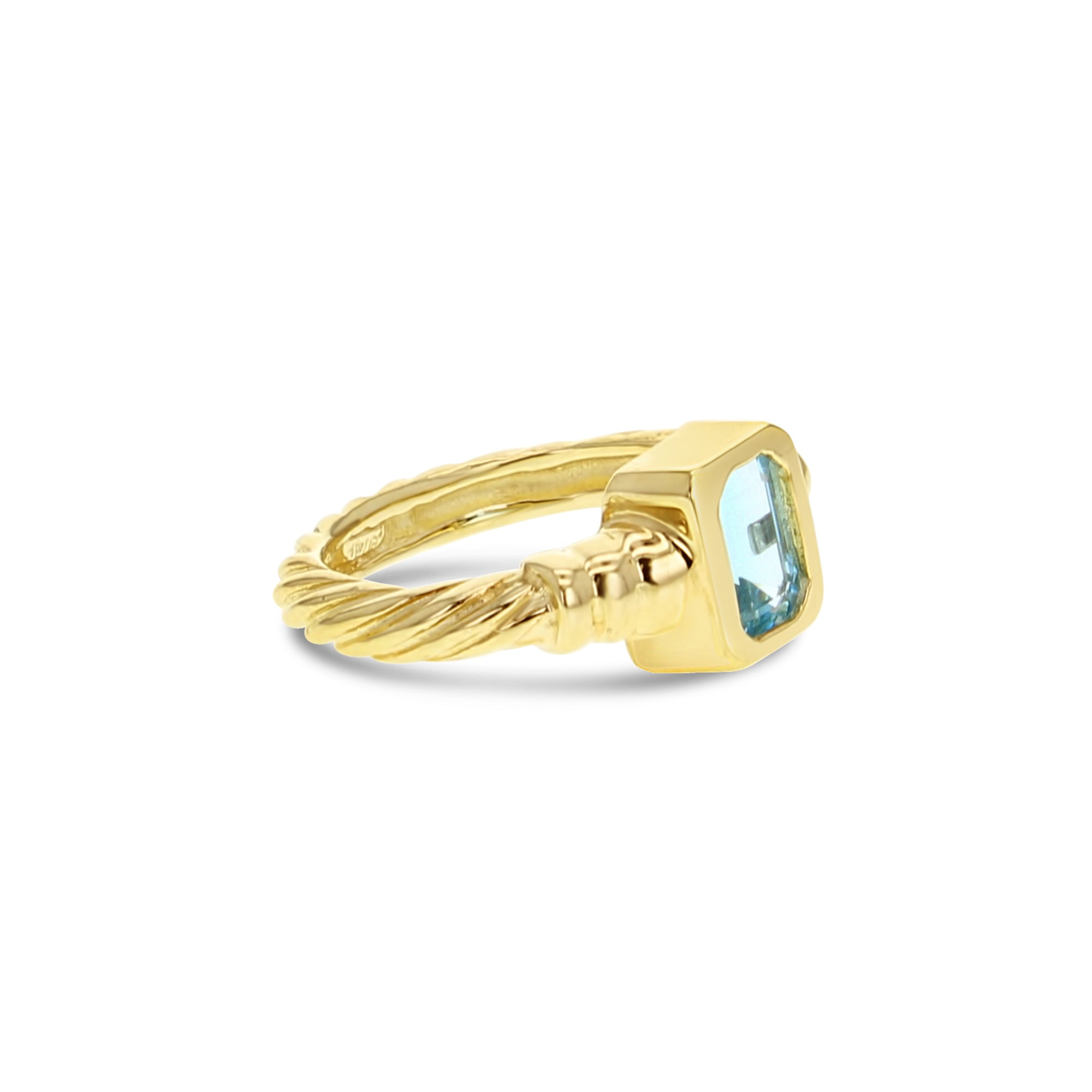 Emerald Cut Blue Topaz Solitaire Ring with Rope Band - Elegant Engagement, Wedding, or Anniversary Jewelry Gift for Women