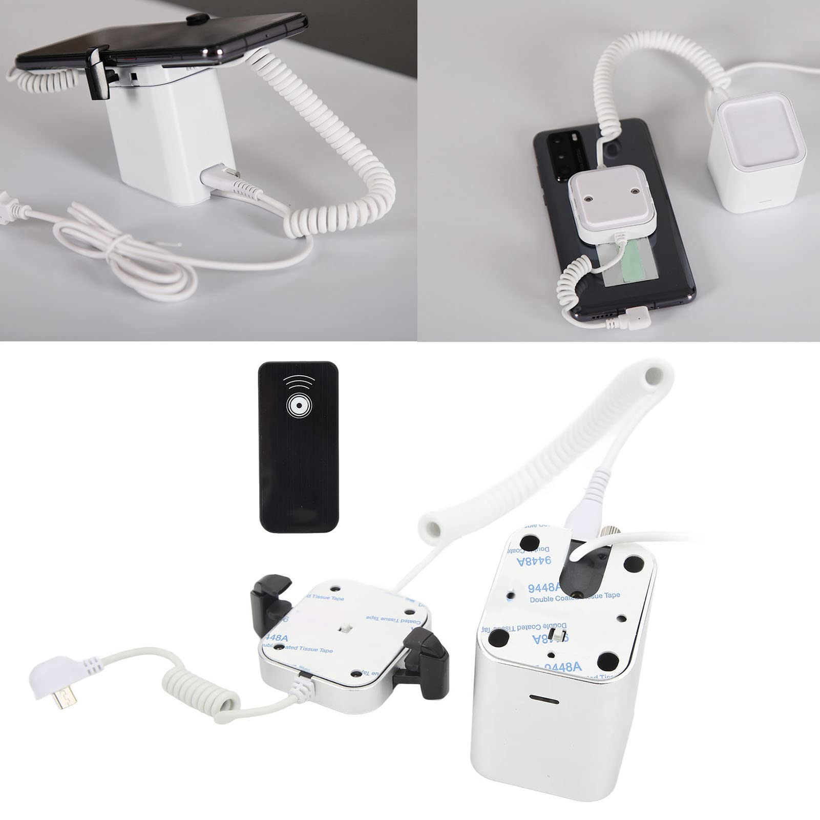 Anti-Theft Display Stand with 95-120dB Security Alarm - Fast Charging & Infrared Remote Control Unlock for Android Phones - Perfect for Retail Stores, Exhibitions, and Trade Shows