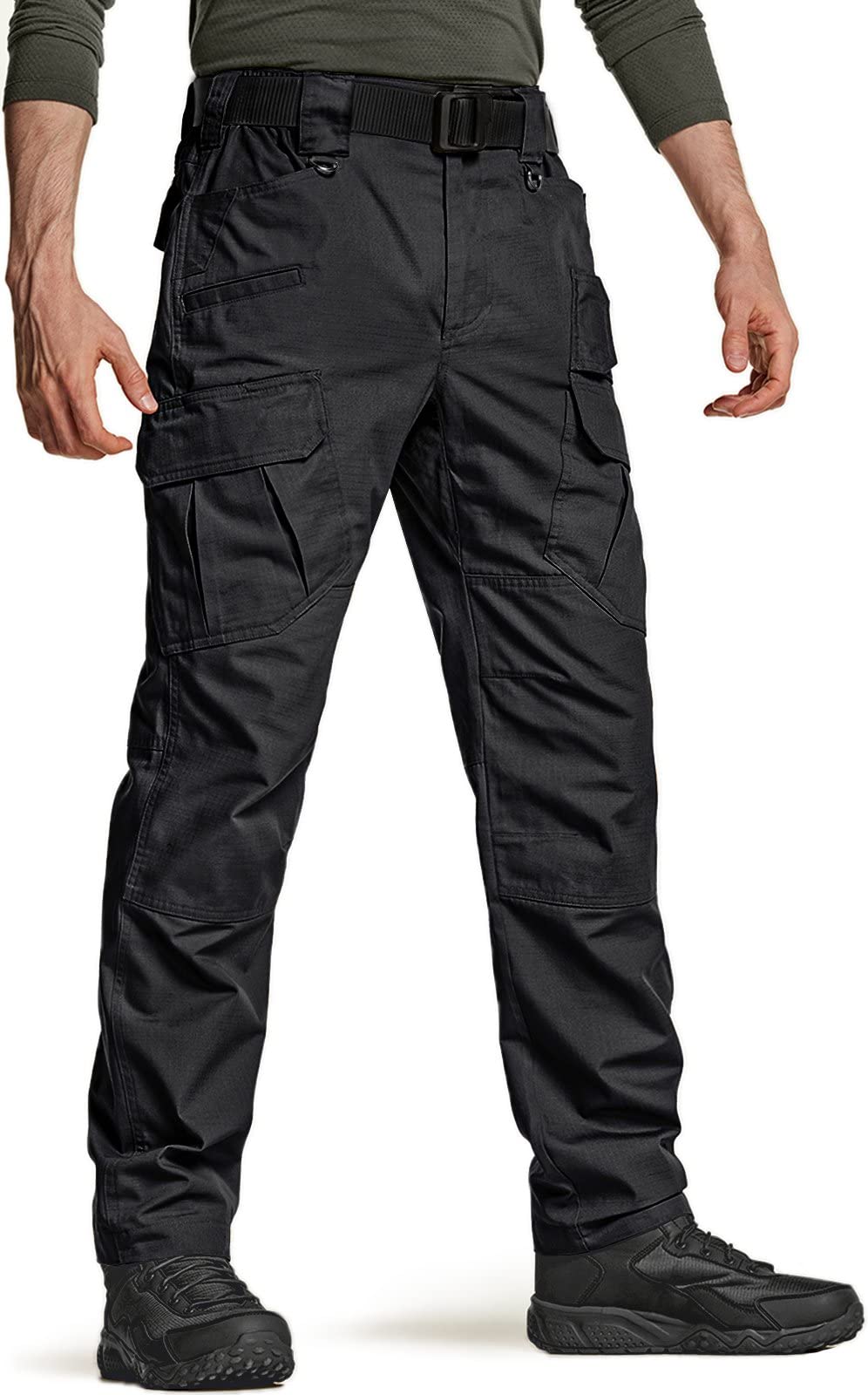 CQR Men's Tactical Pants - Water Resistant Ripstop Cargo Pants with Multiple Pockets | Lightweight Durable Outdoor Hiking & Work Pants for EDC, Camping, Hunting & Tactical Activities