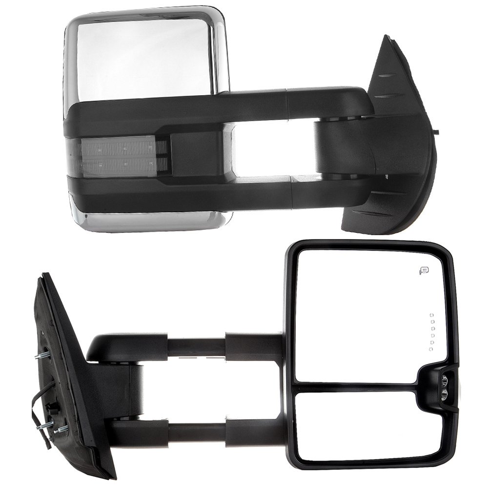 GMC Sierra 2008-2013 & 2014-2019 2500HD 3500HD Power Heated Turn Signal Towing Mirrors - Chrome Housing Rearview Side Mirrors for Enhanced Visibility and Safety While Towing Trailers or Campers