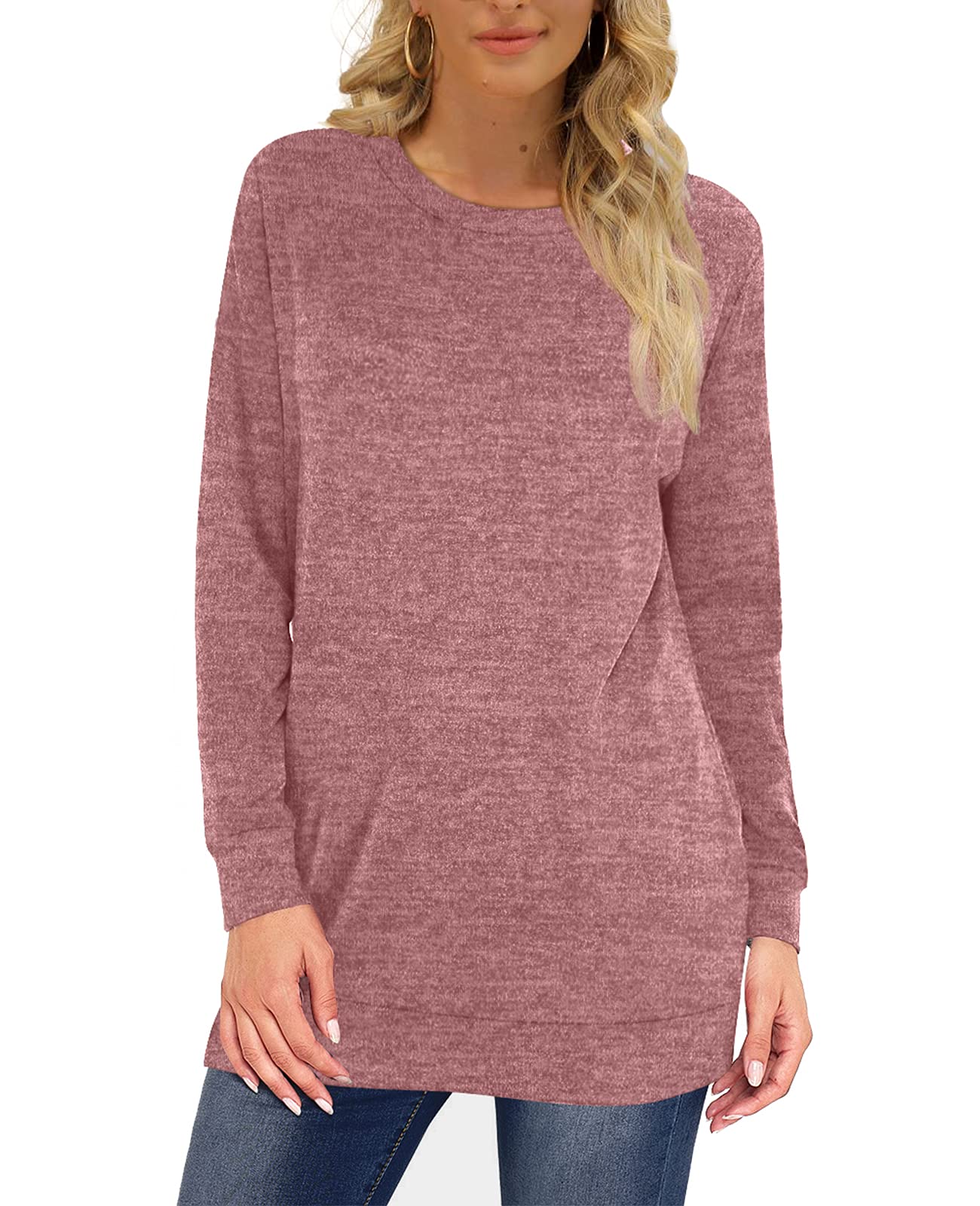 OFEEFAN Women's Crew Neck Long Sleeve Sweatshirt - Plain Casual Pullover Top for Everyday Wear | Perfect for Lounging, Running Errands & Weekend Outfits