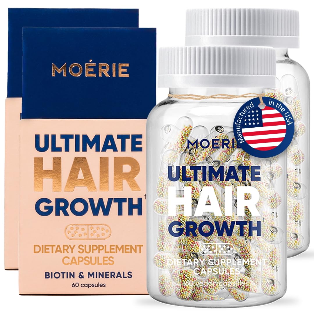 Moerie Hair Growth Supplement for Women & Men - Biotin, Q10 & Minerals for Thicker, Fuller Hair & Hair Loss Treatment - Advanced Beadlet Delivery System - 120 Pills - Perfect for Daily Hair Care & Scalp Health Routine