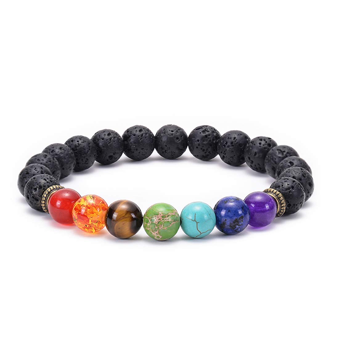 GelConnie 7 Chakra Lava Rock Bracelet - 8mm Natural Stone Healing Bracelet for Stress Relief, Anxiety & Yoga | Aromatherapy Essential Oil Diffuser Bangle for Meditation, Spiritual Balance & Daily Wellness