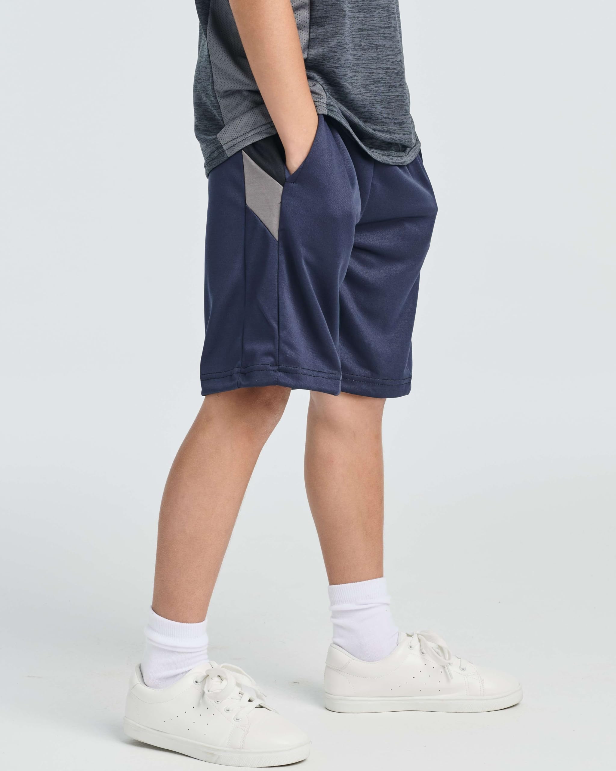 Real Essentials 5-Pack Boys' Athletic Basketball Shorts with Pockets - Breathable Quick-Dry Youth Sports Shorts for Ages 4-18 - Perfect for Basketball, Gym, Running & Casual Wear