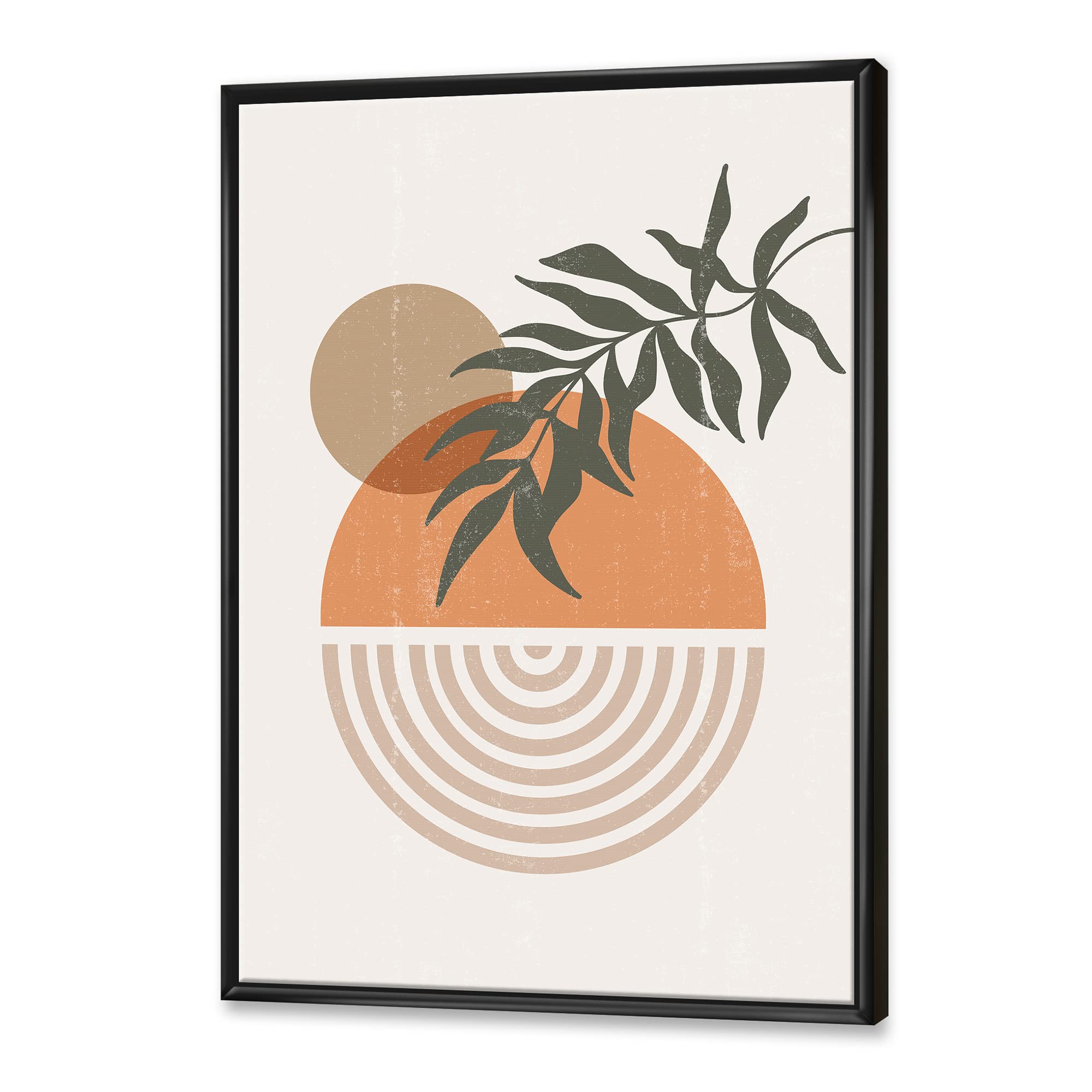 Abstract Sun Moon Leaf Canvas Wall Art - Modern Framed Geometric Print for Living Room, Bedroom & Office Decor