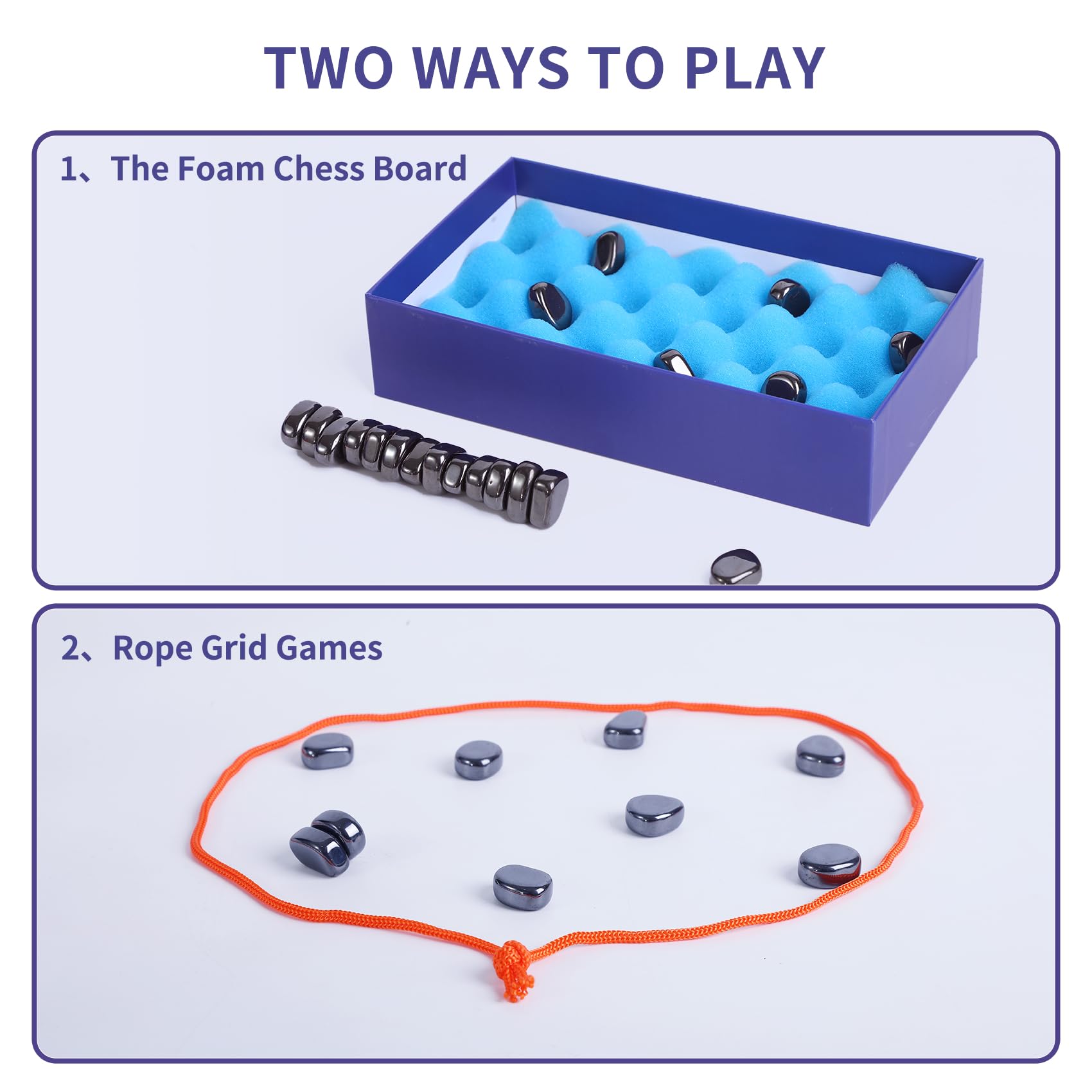 Magnetic Chess Game Set with Stones & String - Portable Travel Chess Board for Kids & Adults - 2 Ways to Play - Perfect for Road Trips, Camping & Family Game Nights