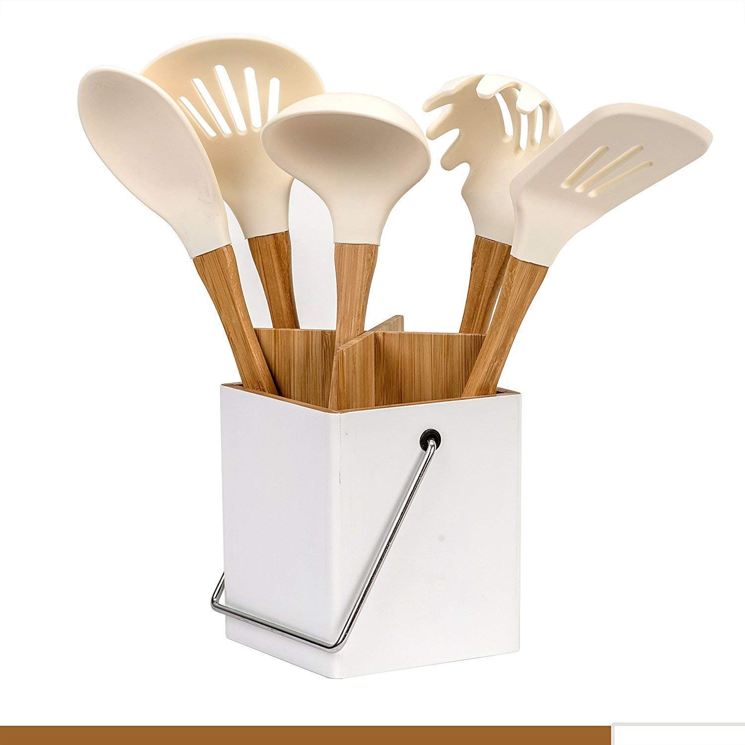 6-Piece Silicone Cooking Utensil Set with Bamboo Handles - BPA Free for Nonstick Cookware - Perfect for Baking & Frying