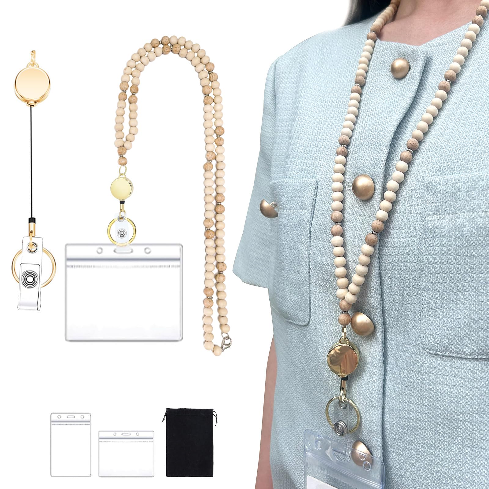 Retractable Beaded Lanyard for ID Badges & Keys - Teacher & Women's Fashion Accessory