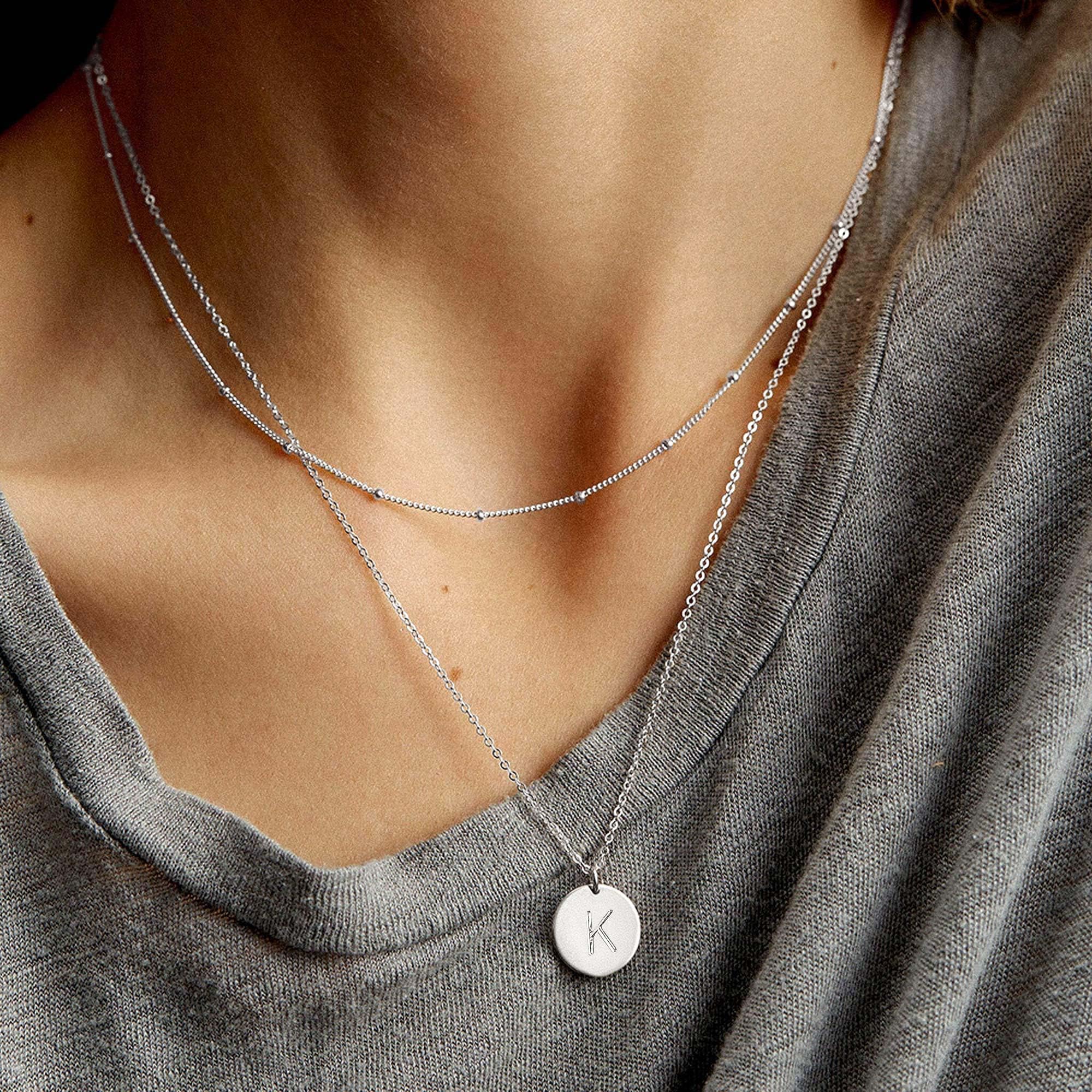14K Gold Plated Initial Layered Necklace for Women - Personalized Letter Coin & Bar Stacking Necklace Jewelry | Perfect for Everyday Wear, Gift Giving & Layered Necklace Styling