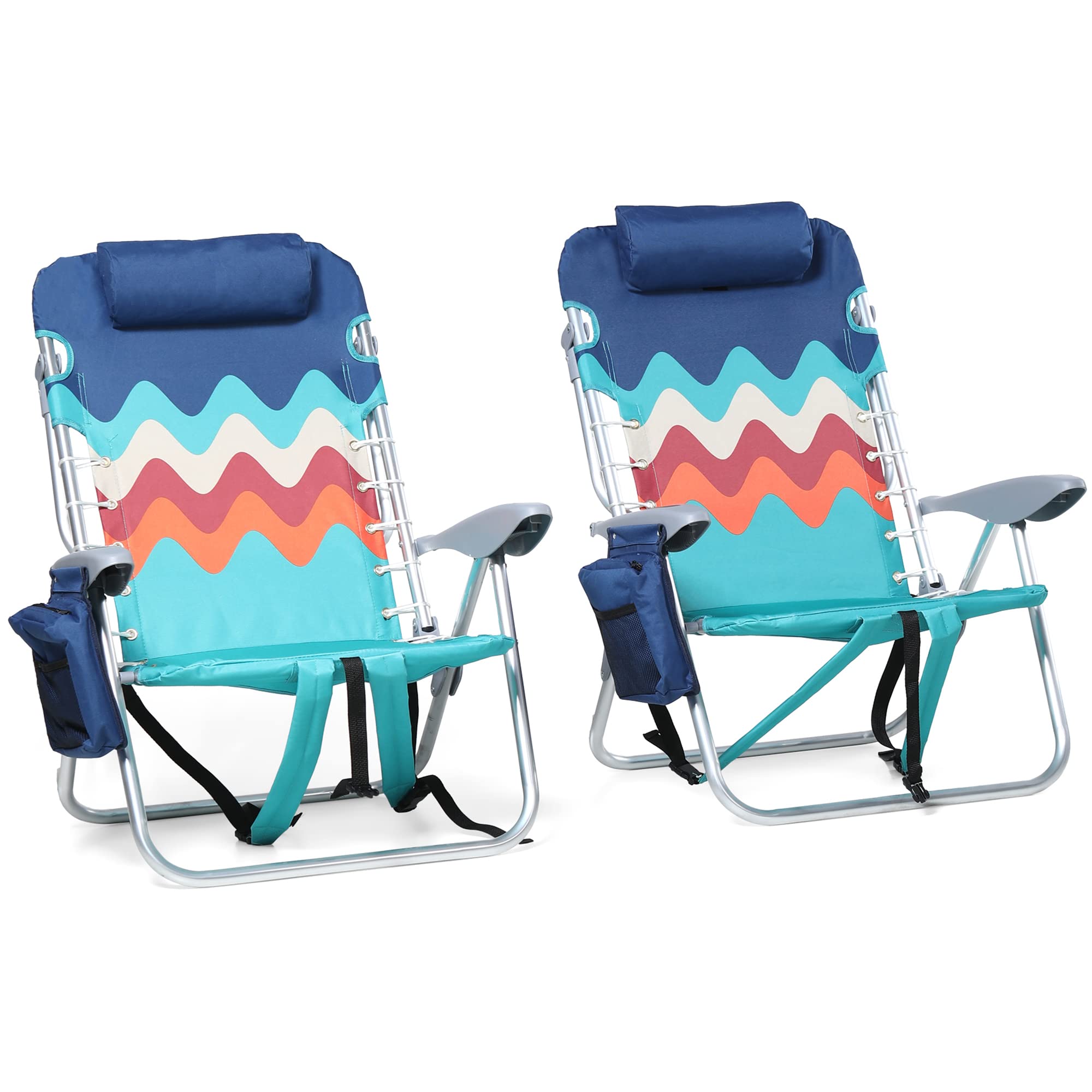 ALPHA CAMP 2-Pack Beach Chairs with Cooler Bag - 4-Position Adjustable Folding Lounge Chairs with Backpack Straps, Supports 250LBS - Portable for Beach, Camping, Poolside & Outdoor Relaxation (Sky Blue)