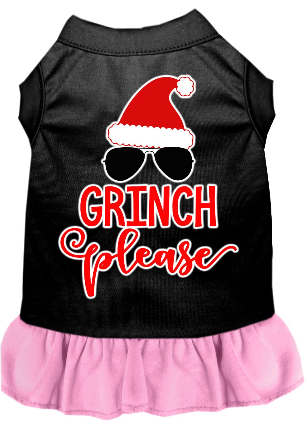 BRIGHTT - Grinch Please Screen Print Dog Dress in Black & Light Pink - Small Size for Pet Dogs, Puppies & Pups | Perfect for Christmas Costumes, Holiday Photos & Festive Outfits