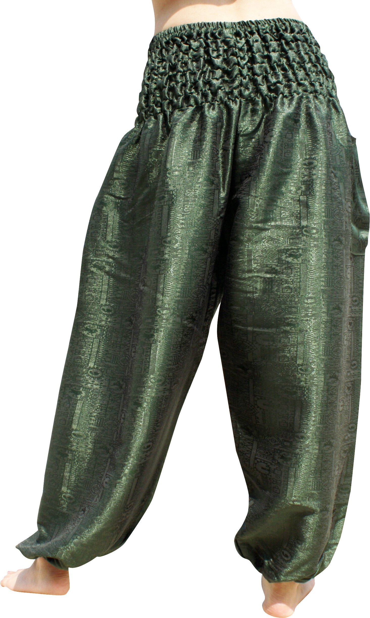 Stylish RaanPahMuang Textured Thai Silk MC Hammer Pants with Pockets - Comfortable & Breathable for Dance, Yoga, and Casual Wear