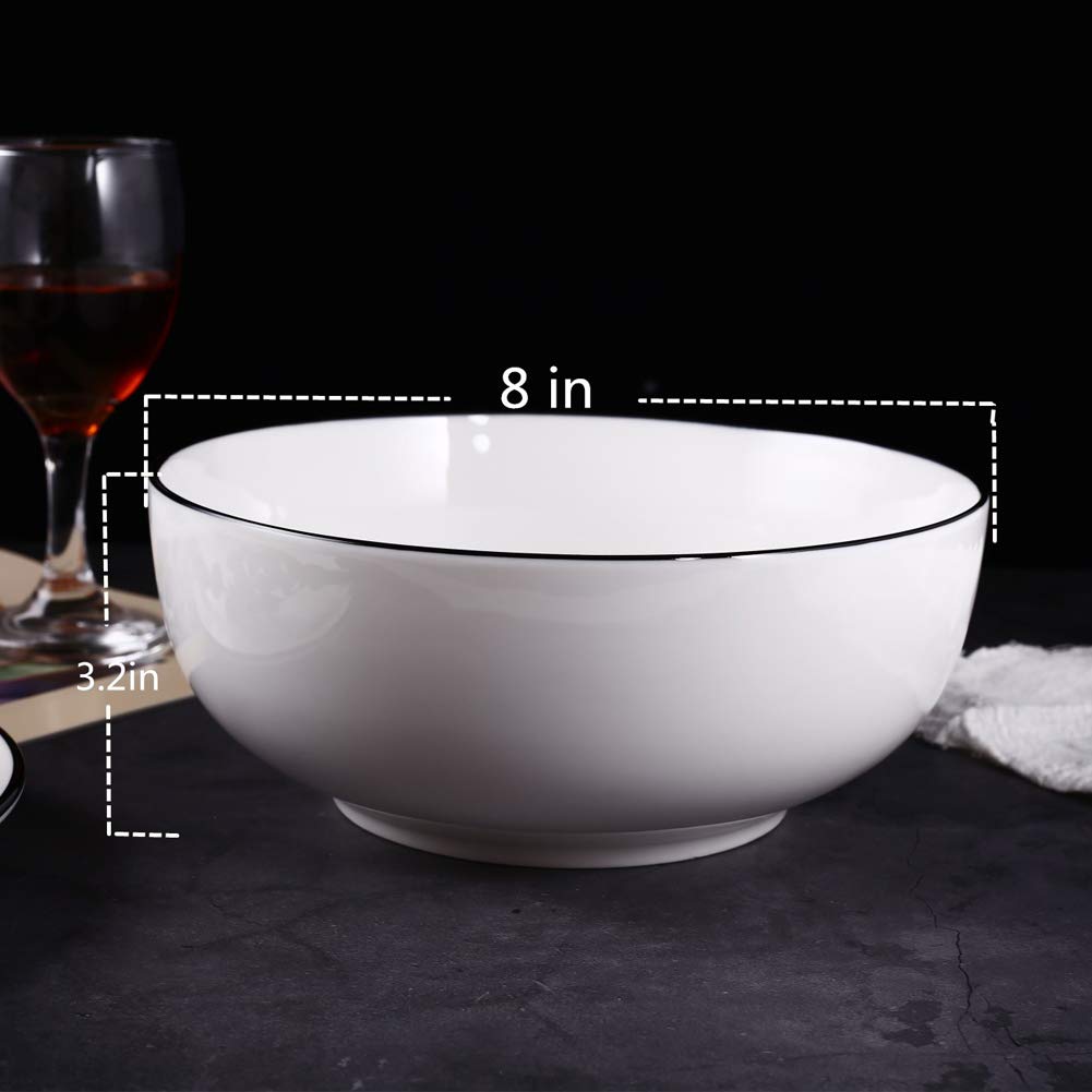 Large White Porcelain Soup Bowls - 3-Pack 60oz for Cereal, Pasta & Salad