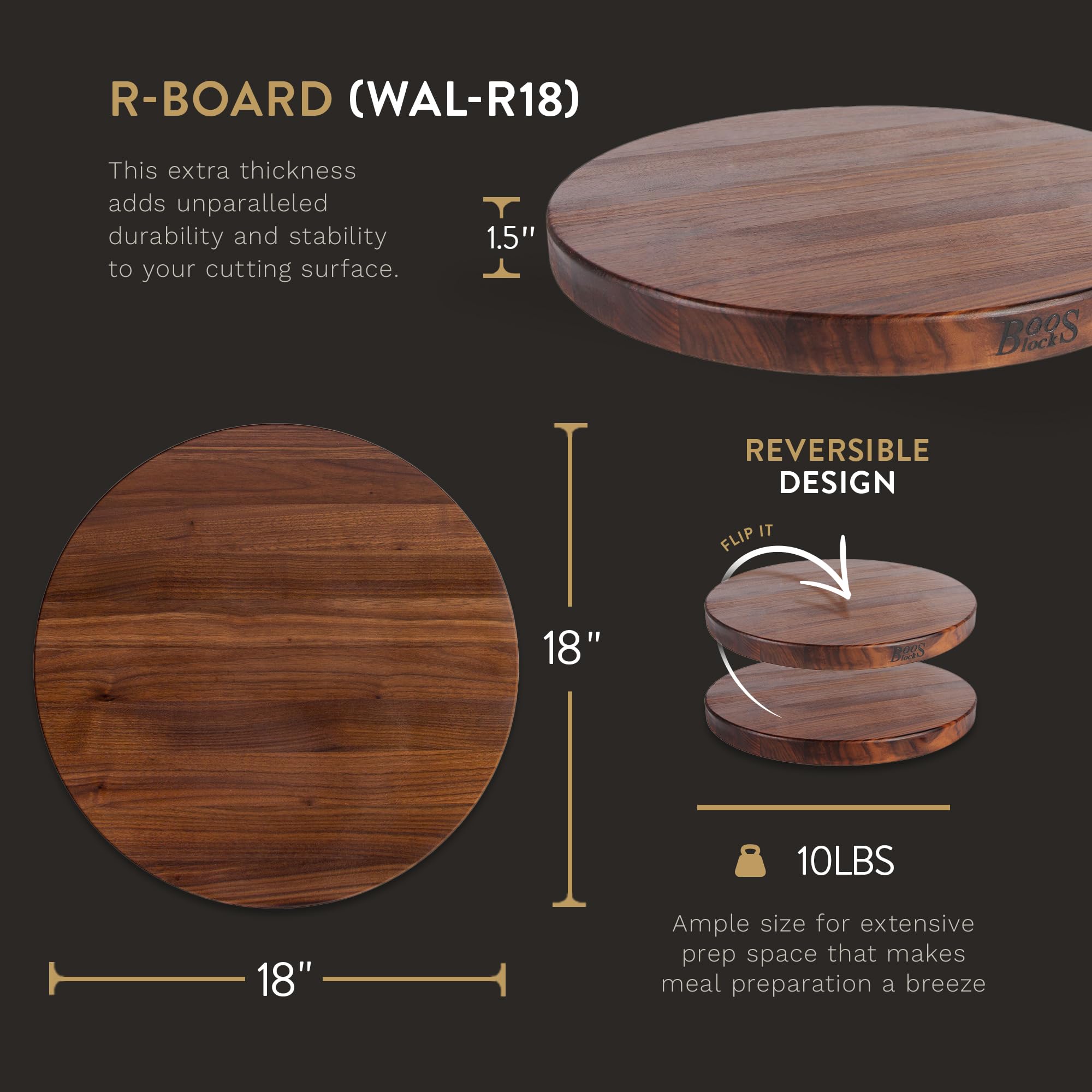 John Boos R-Board Series Large Reversible Walnut Wood Cutting Board - 18