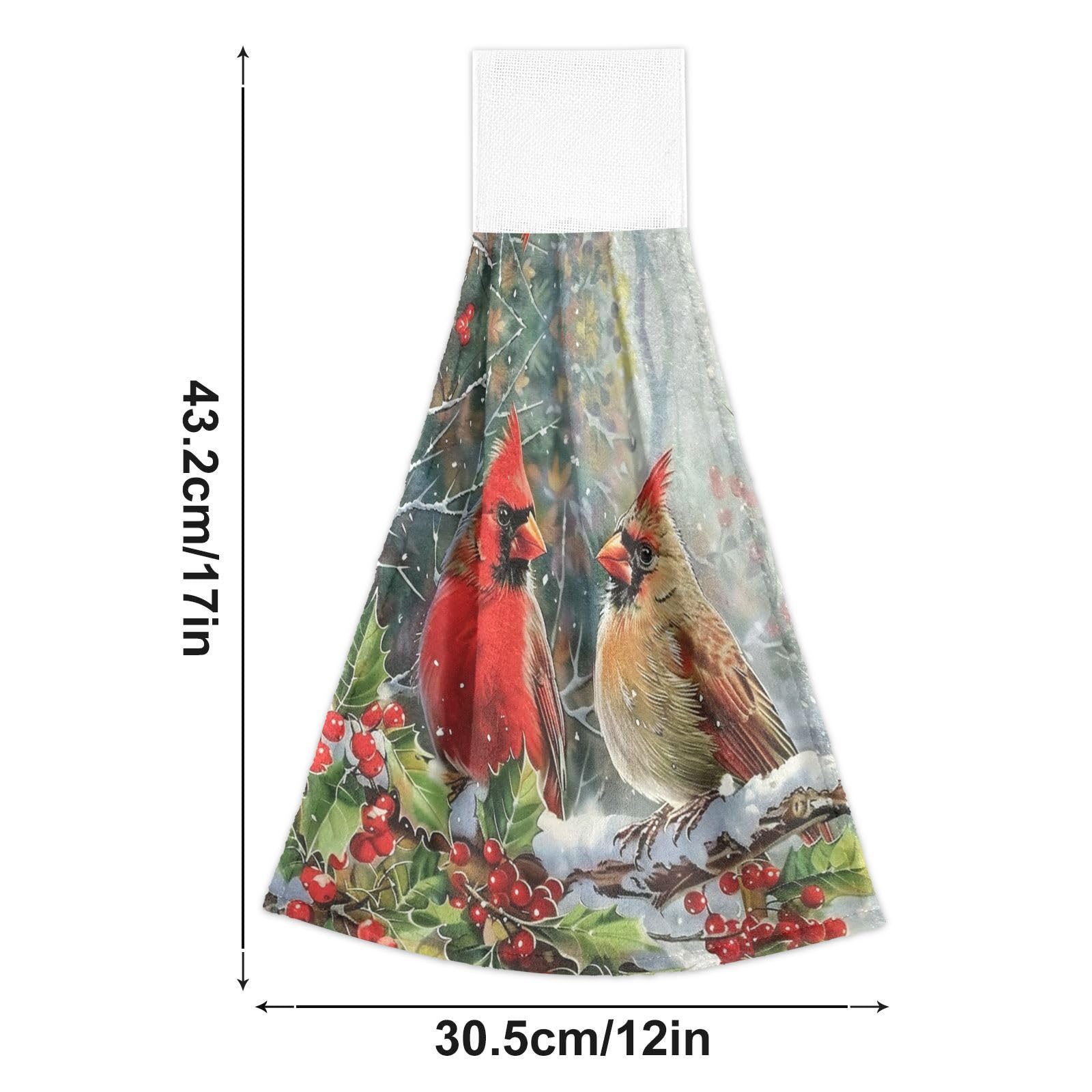 Boccsty Winter Cardinal Birds Hanging Kitchen Towels Set of 2 - Christmas Holly Snowflake Dish Cloths, Hand Towels & Tea Towels for Farmhouse, Housewarming, Tabletop Decor - Perfect for Holiday Kitchen, Dining Room & Cozy Home Decor