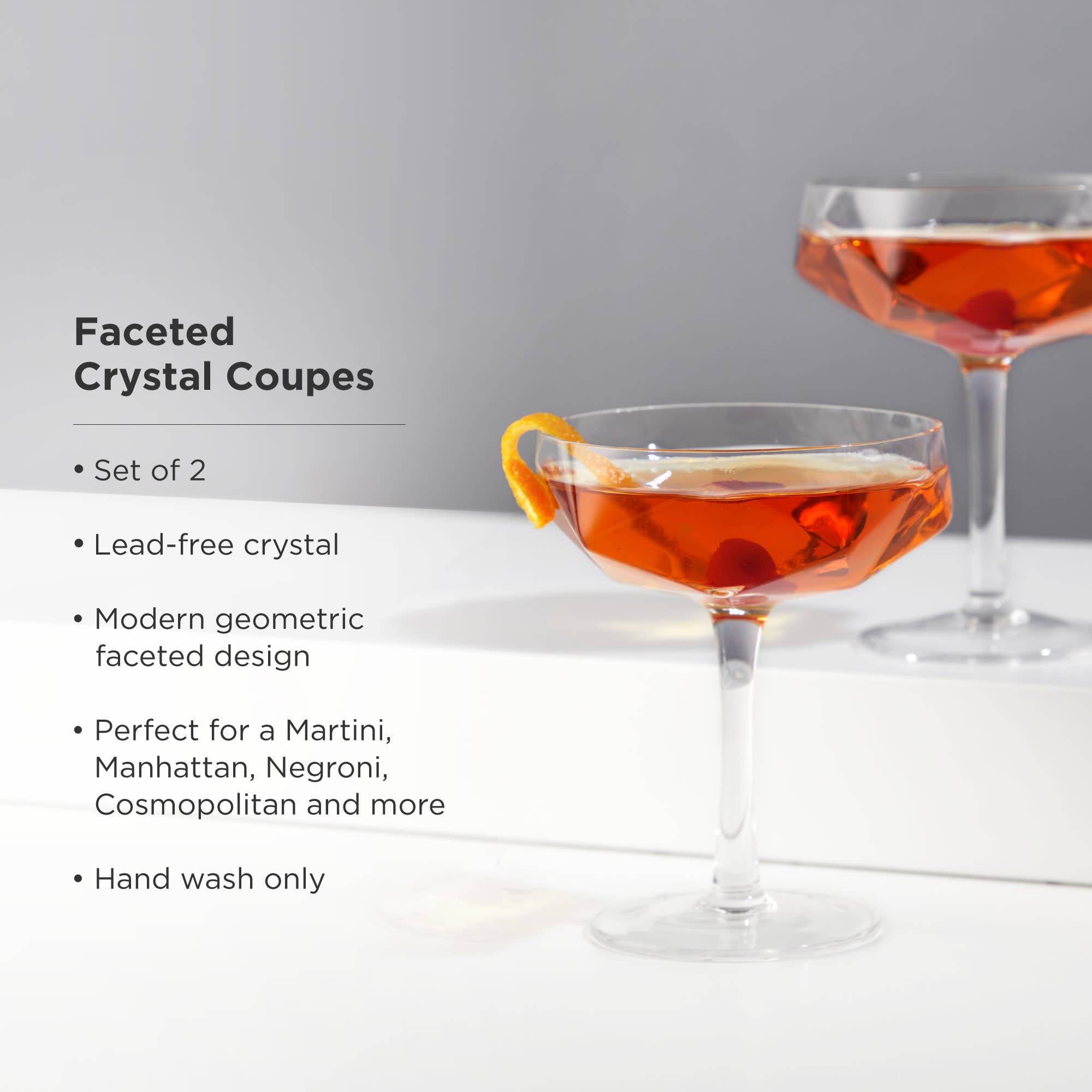 Premium Seneca Faceted Coupe Glasses Set of 2 - Elegant Crystal Cut Champagne Glasses for Wedding, Anniversary & Special Occasions - Perfect for Toasting & Celebrations