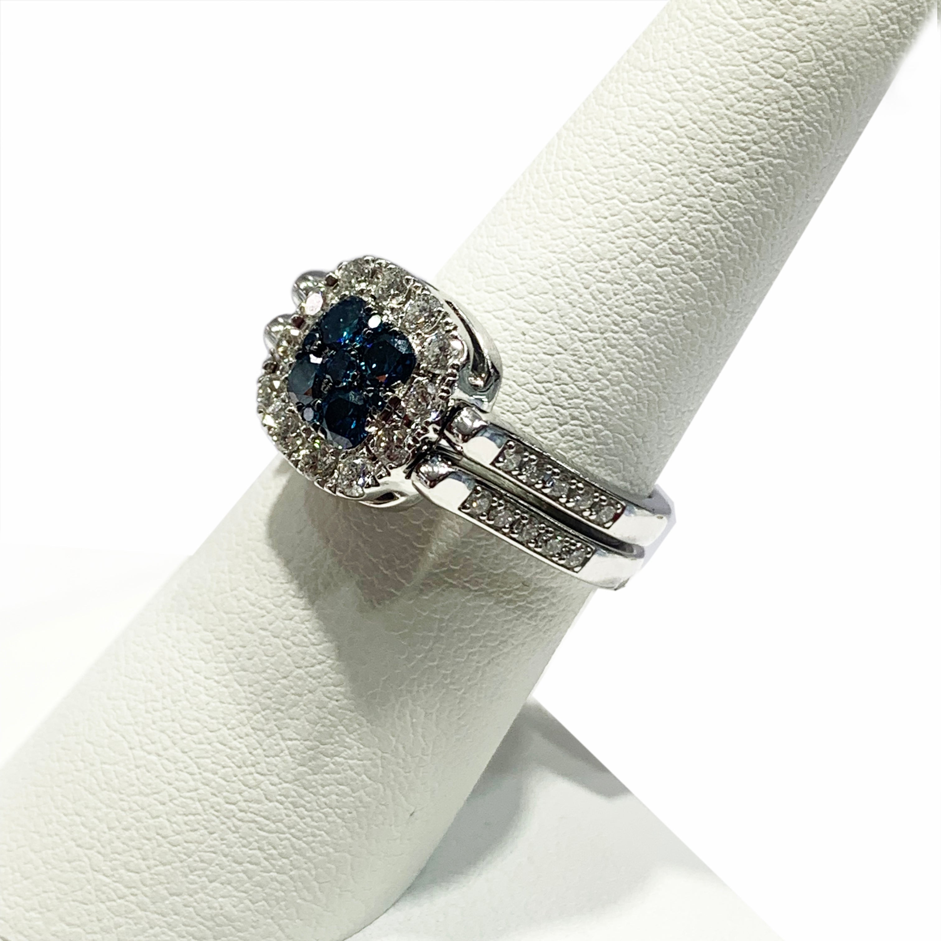 14k White Gold Blue & White Diamond Flip Ring for Women - Elegant Stackable Band for Engagement, Wedding, Anniversary & Everyday Wear