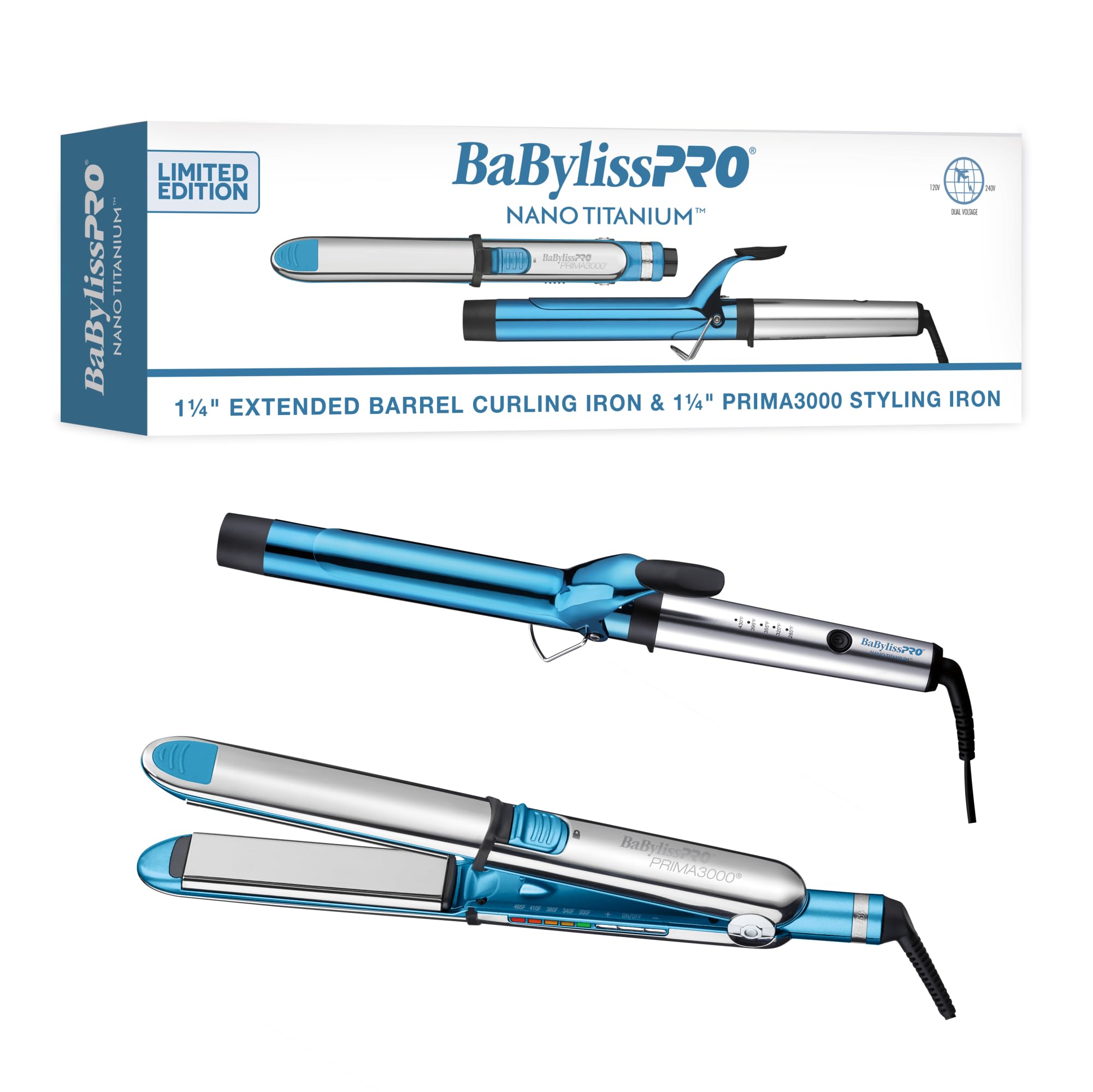 BaBylissPRO Nano Titanium Prima Ionic Hair Straightener & Curler - Professional Dual Styling Tool for Smooth Straight Hair or Voluminous Curls - Perfect for Home Use, Salons & Travel
