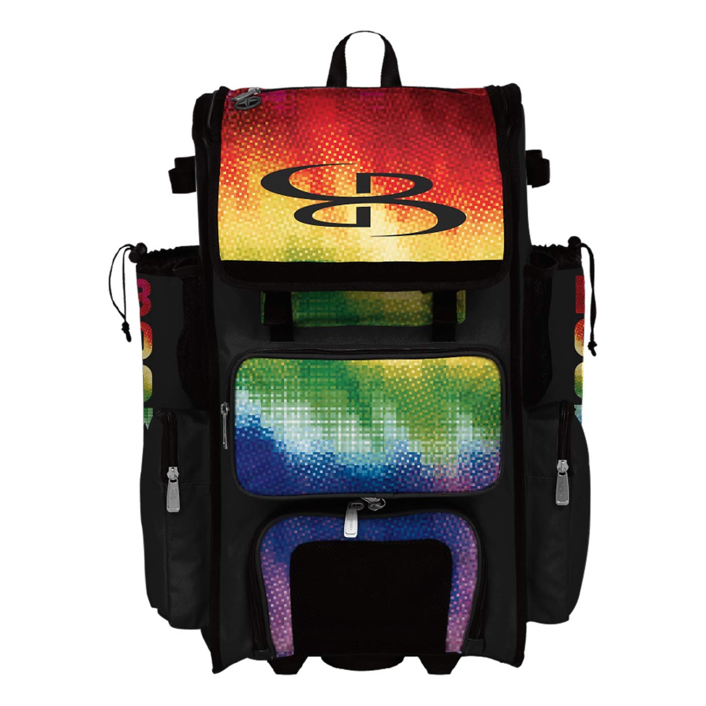 Boombah Superpack Hybrid Rolling Bat Bag - PIxelpop Bat Pack Multicolor - Wheeled & Backpack Style for Baseball & Softball Players - Perfect for Travel & Team Games