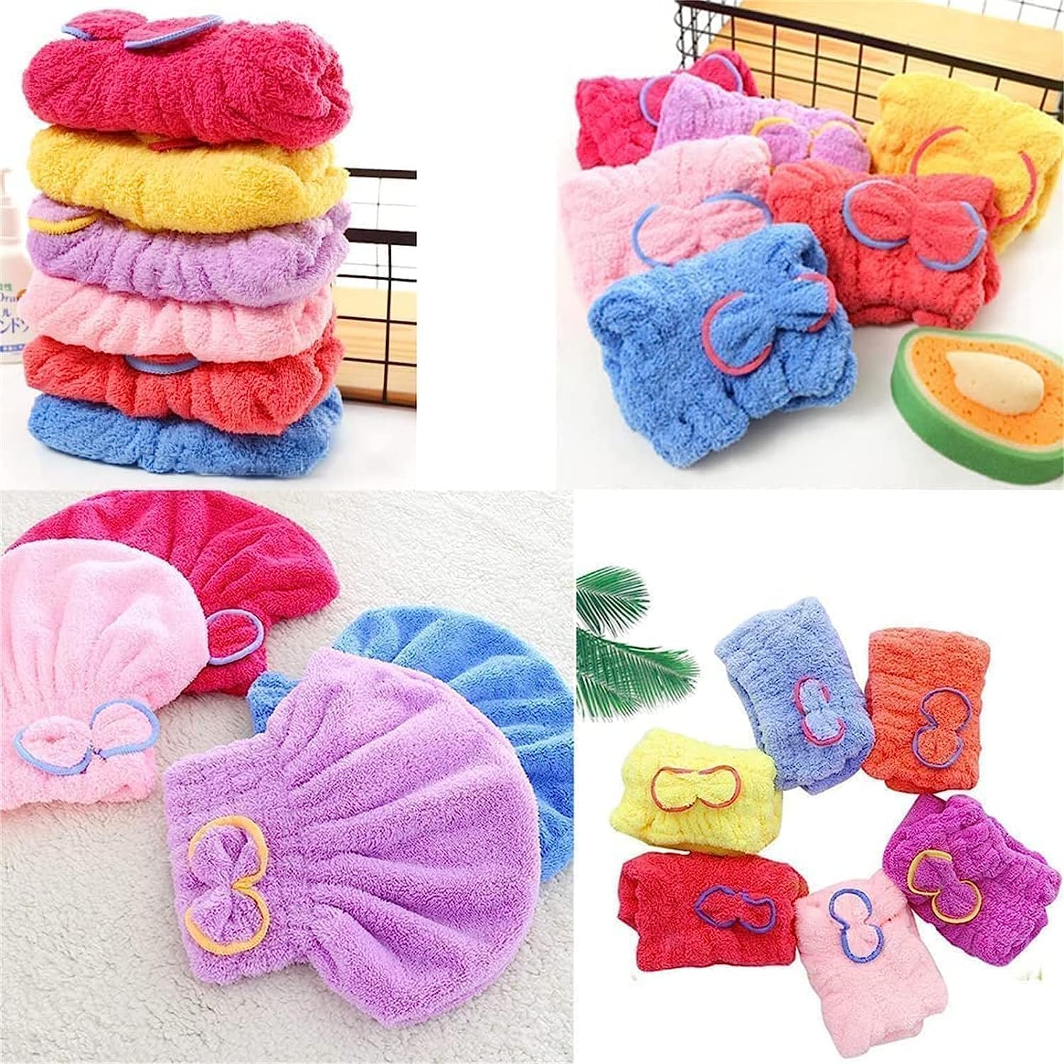 TERXA Microfiber Hair Towel Wrap - Super Absorbent Quick Dry Hair Turban for Women & Men | Soft Hair Drying Cap & Shower Cap | Perfect for Post-Wash, Salon, Gym & Travel (Pack of 1, Multicolor Bow Design)