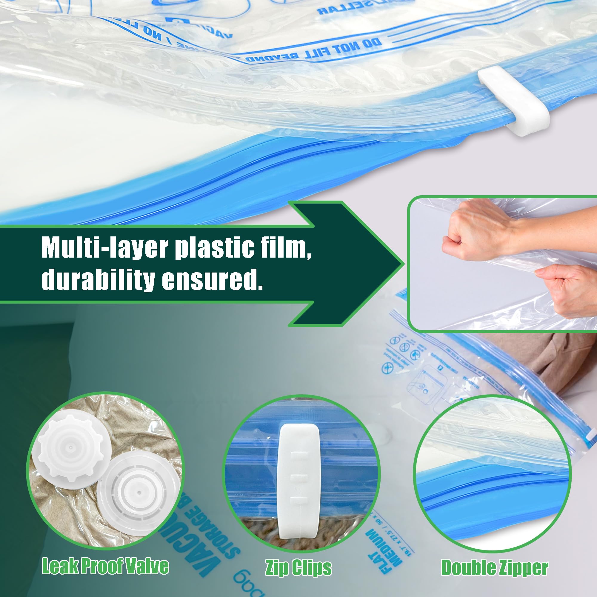 HIBAG Vacuum Storage Bags with Electric Pump - 10 Pack Space Saver Bags for Clothes, Pillows, Blankets & Bedding | Perfect for Closet Organization, Seasonal Storage & Travel Packing