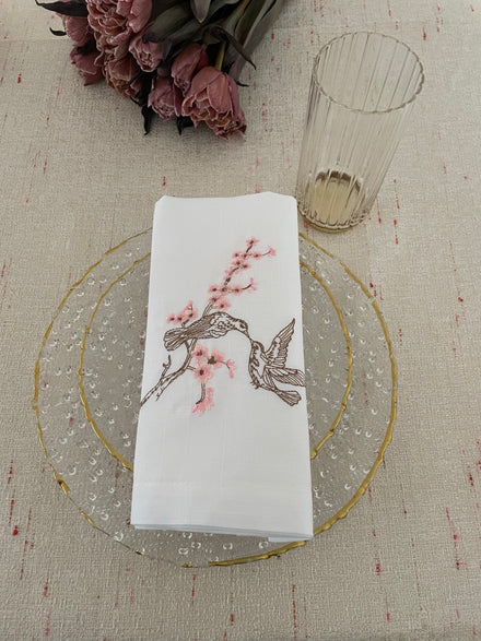 Adorn Cherry Blossom Bird Printed Paper Napkins Set of 6 - Elegant Floral Table Decor for Spring Parties, Weddings & Home Dining