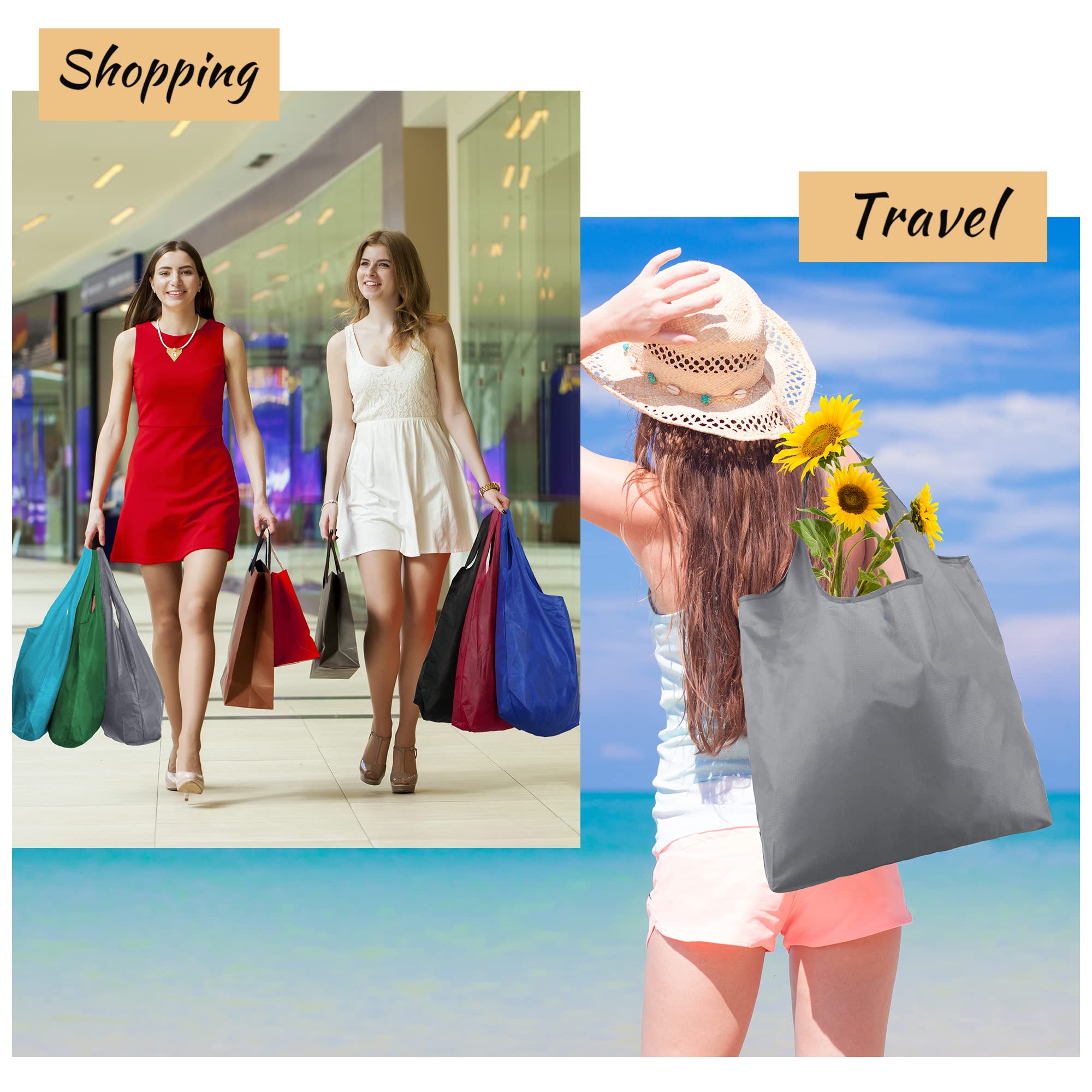 Foldable Reusable Grocery Bags - Large Tote for Shopping & Snacks